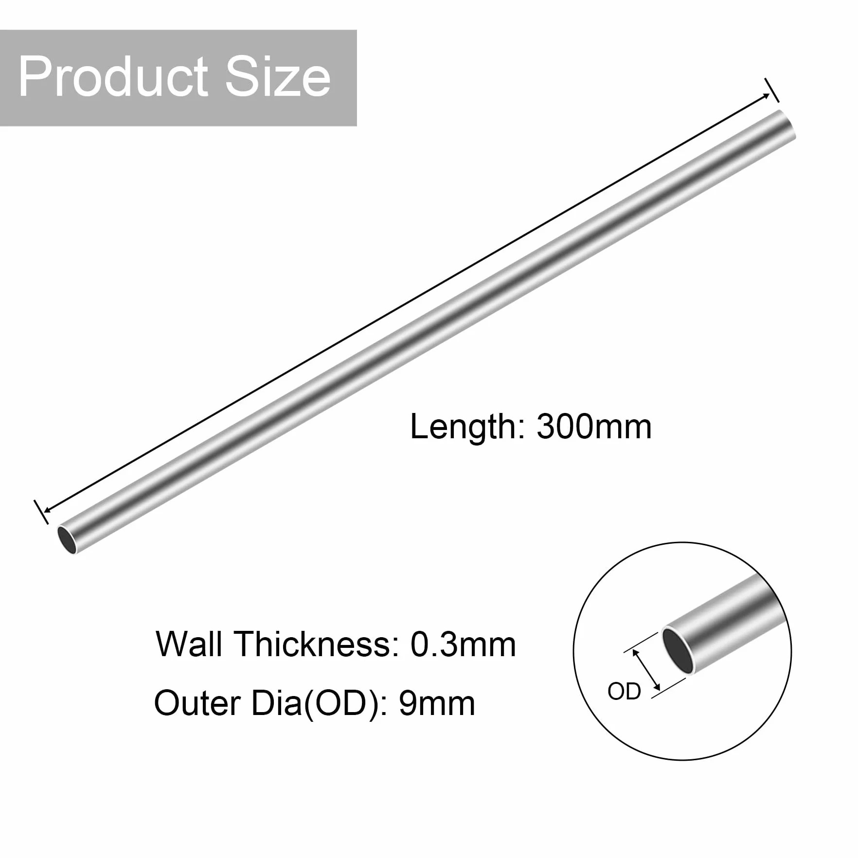 Tubo rotondo in acciaio inossidabile 304 9x0,3x300 mm 3 pezzi