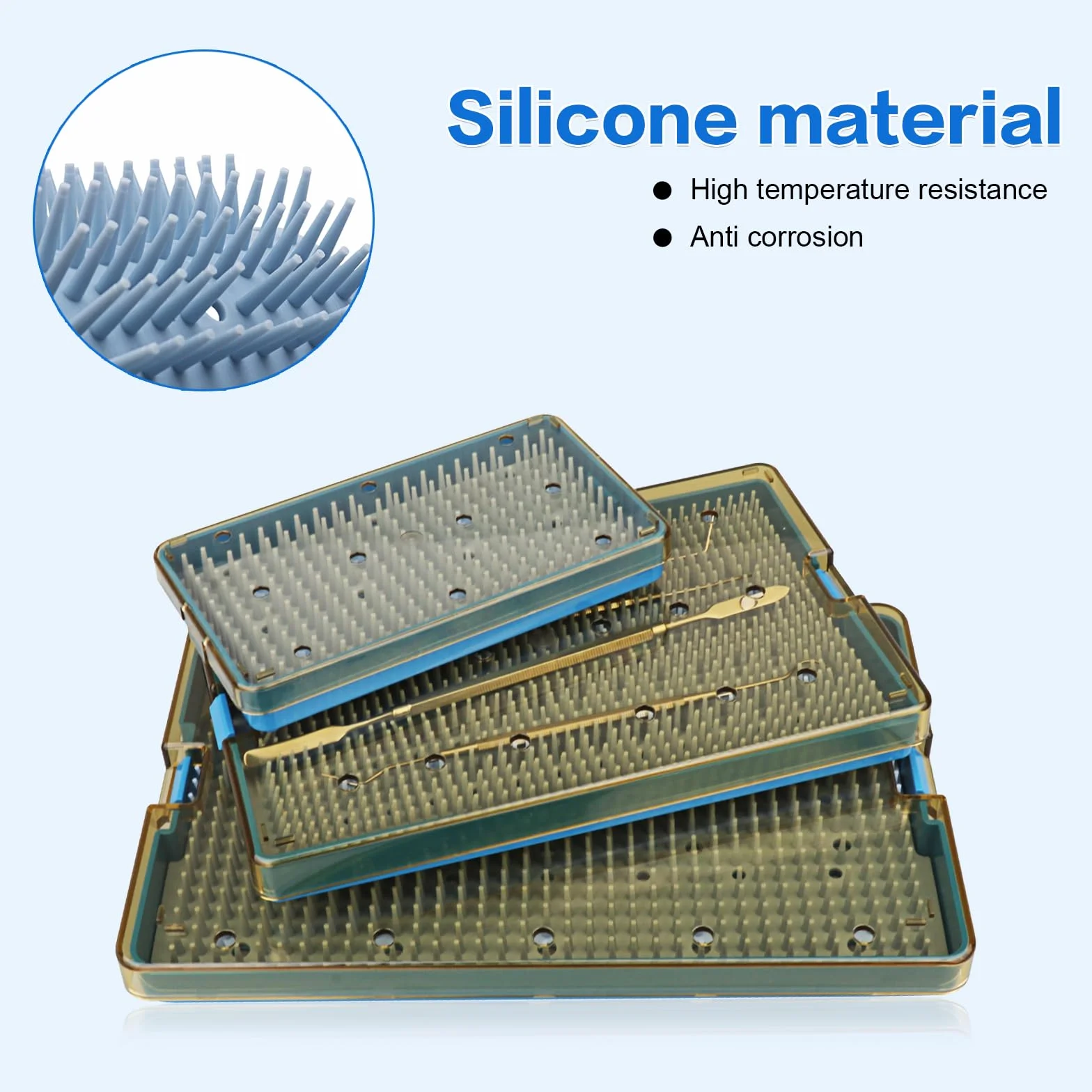 EUSTOMA Vassoio di sterilizzazione in plastica autoclavabile per strumenti con tappetino in silicone, dimensioni S/M/L, per strumenti/strumenti (S)