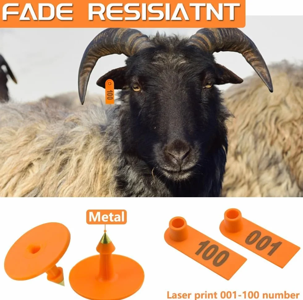 100Pz Etichette Auricolari per Animali da Fattoria per Pecore Capre Bovini 001-100 Numero Etichette Auricolari di Plastica per Pecore,Mucche,Porci,Cani,Cervi,Cavalli