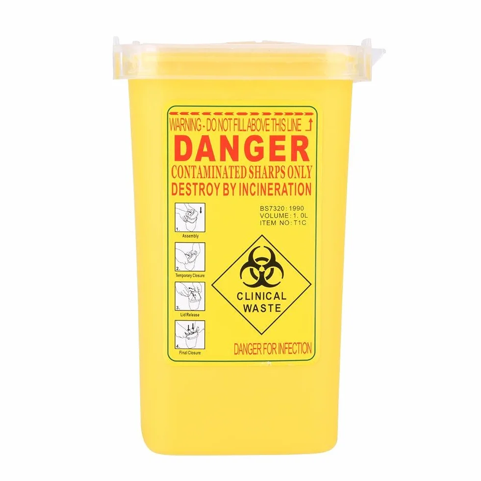 Contenitore per aghi medicale in plastica 1 litro giallo
