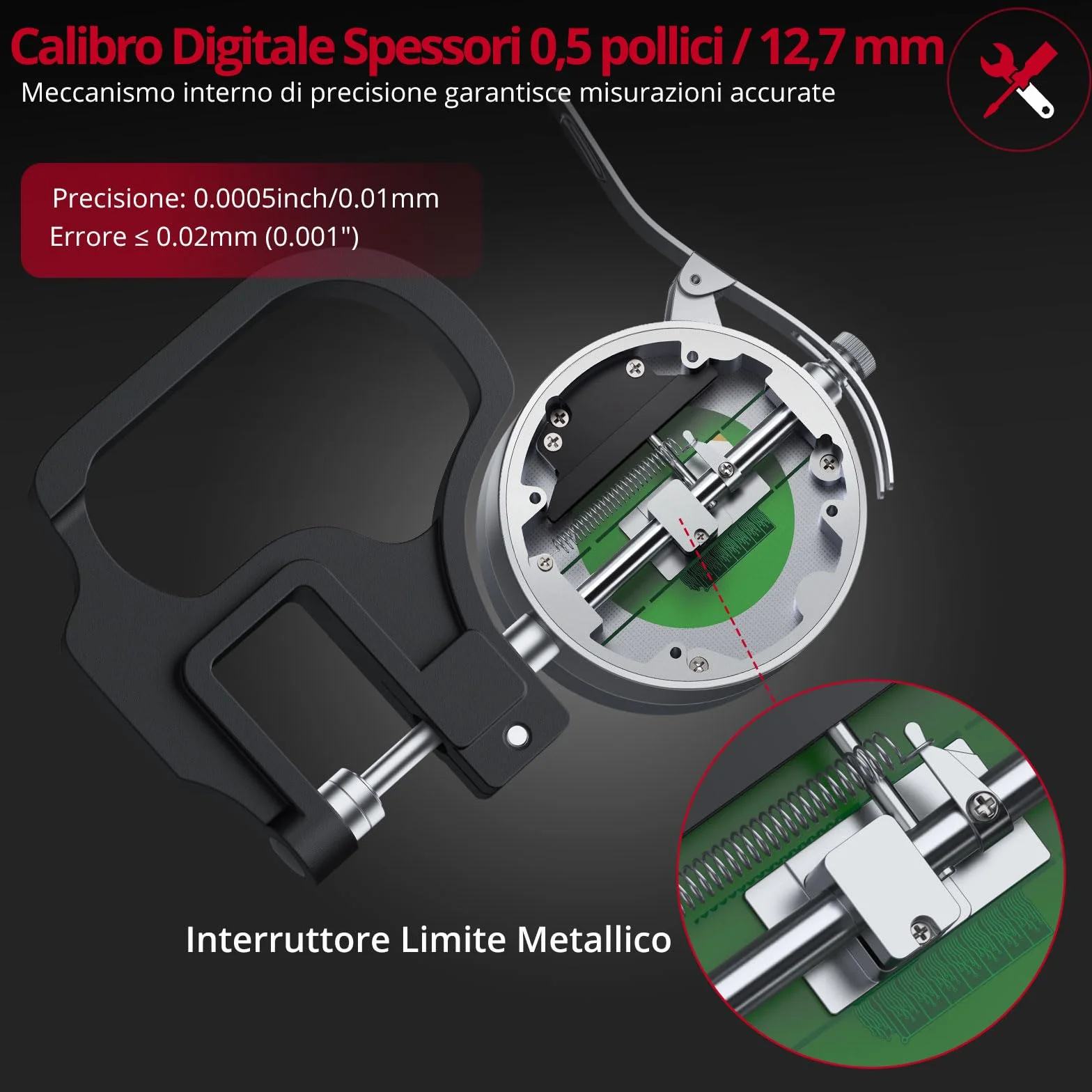 Spessimetro Digitale 0-12,7mm 0,01mm Display LCD Calibro Elettronico con Auto-Spegnimento