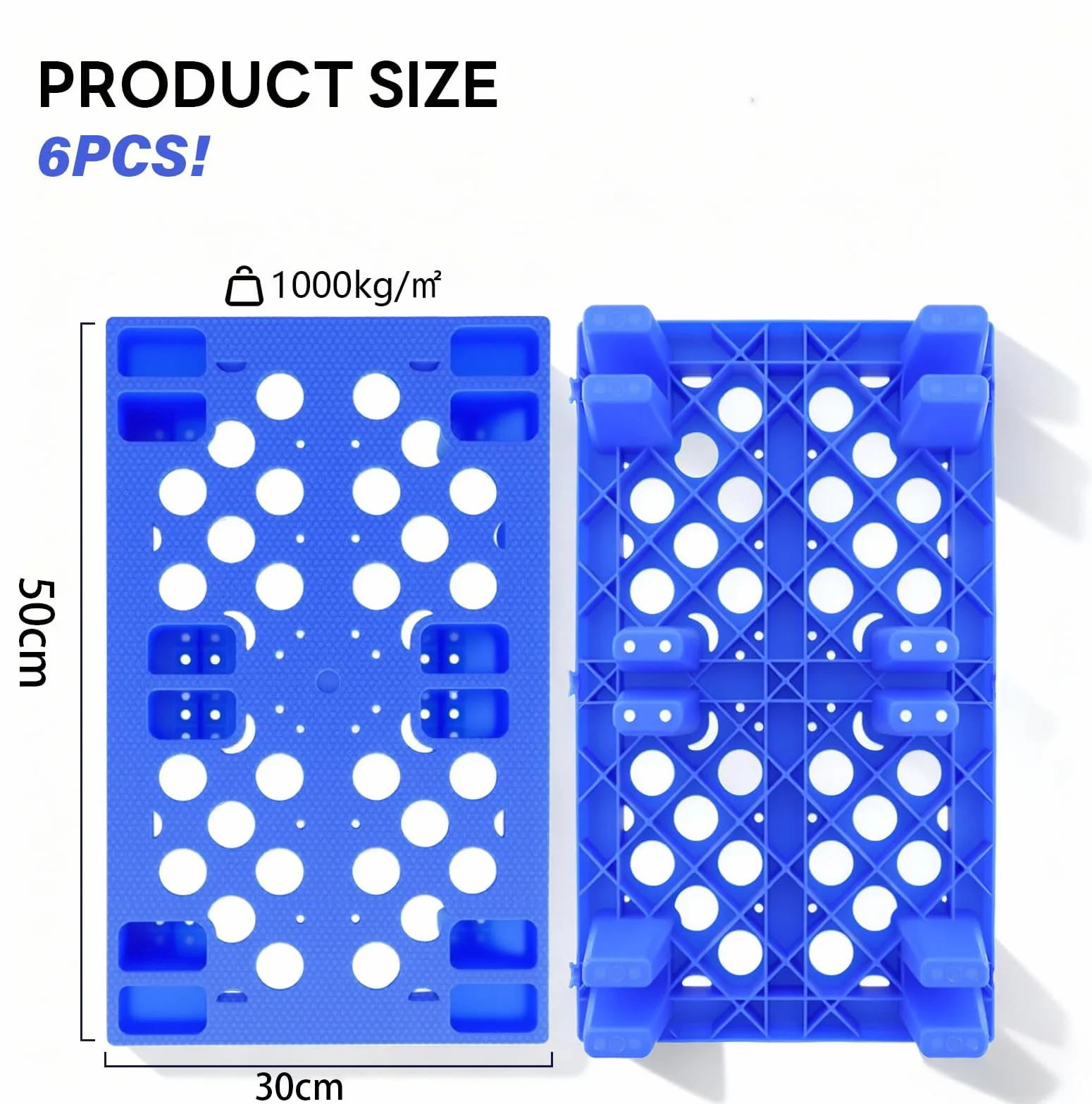 Set di 6 pallet leggeri in plastica, pallet leggero con griglia traspirante per supermercati, ristoranti, negozi, magazzini, scantinati, 50 x 30 x 10 cm