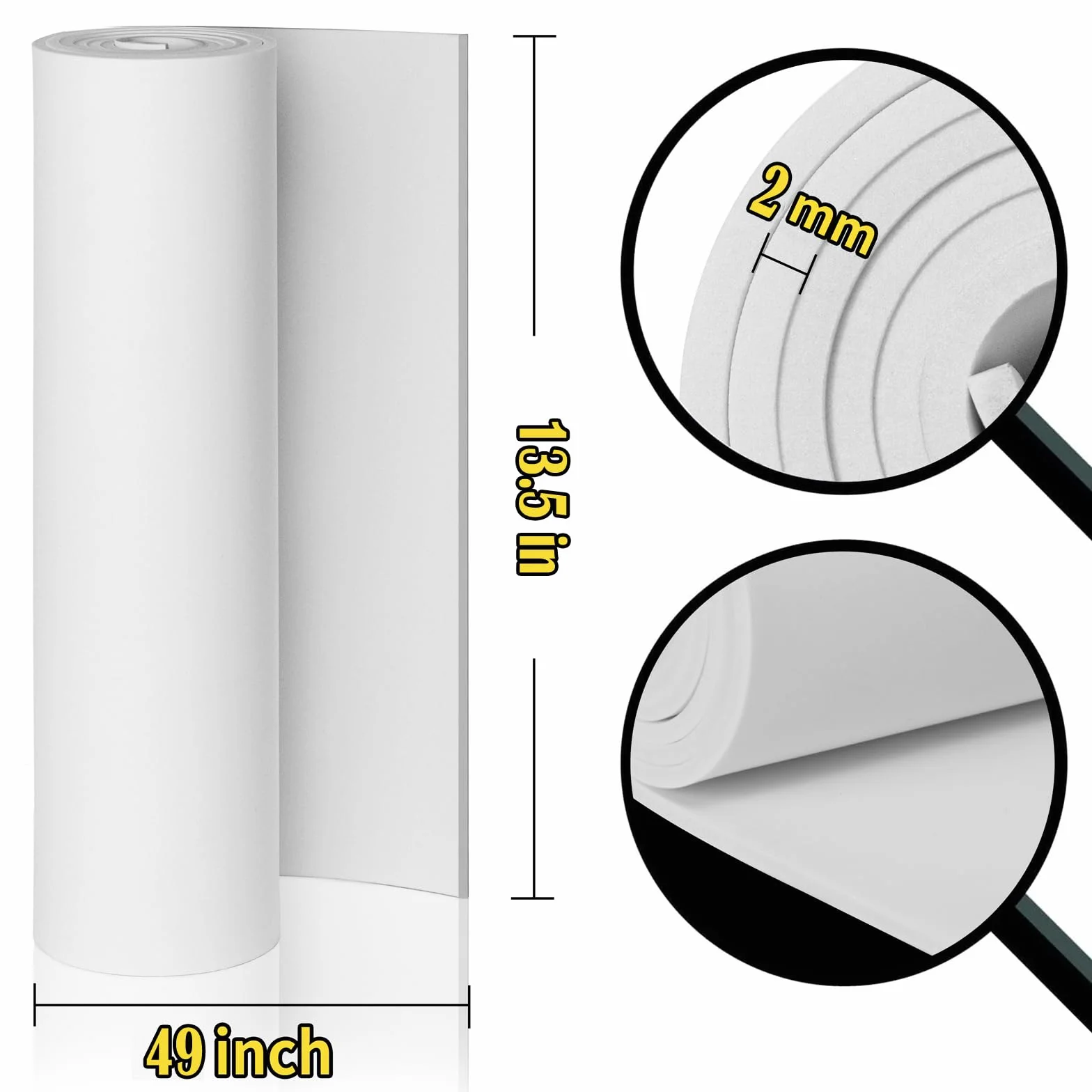 MEARCOOH Gomma EVA Bianca 2mm 34 x 124.5cm Schiuma EVA ad alta densità 86kg/m3 3PCS
