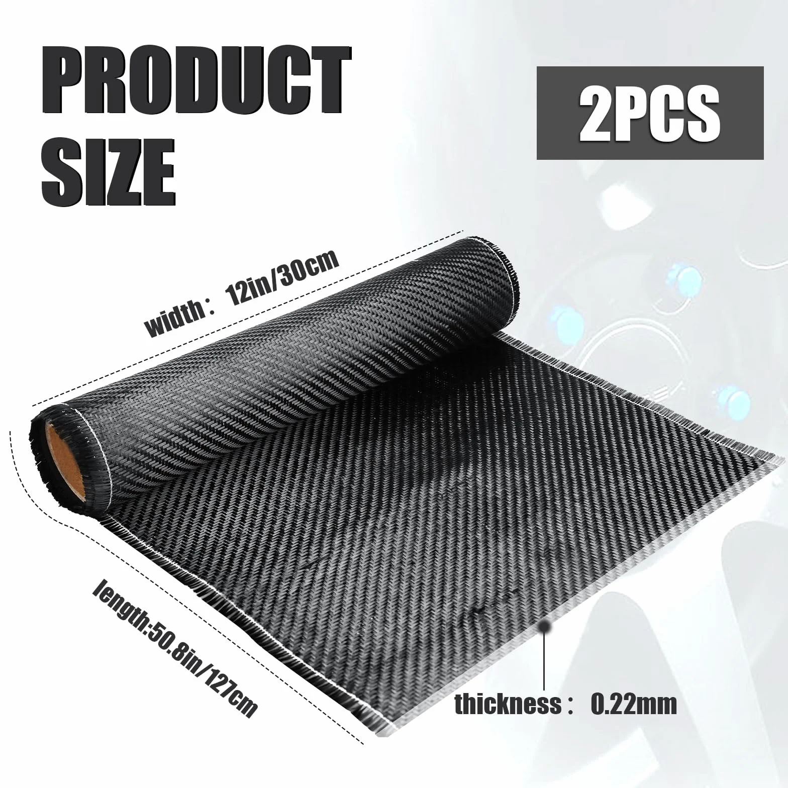 2 Rotoli di Tessuto in Fibra di Carbonio, 127x30cm Carbonio Tessuto, Foglio in Carbonio, Rotolo in per Barche, Auto, Muro di Cemento, Seminterrati