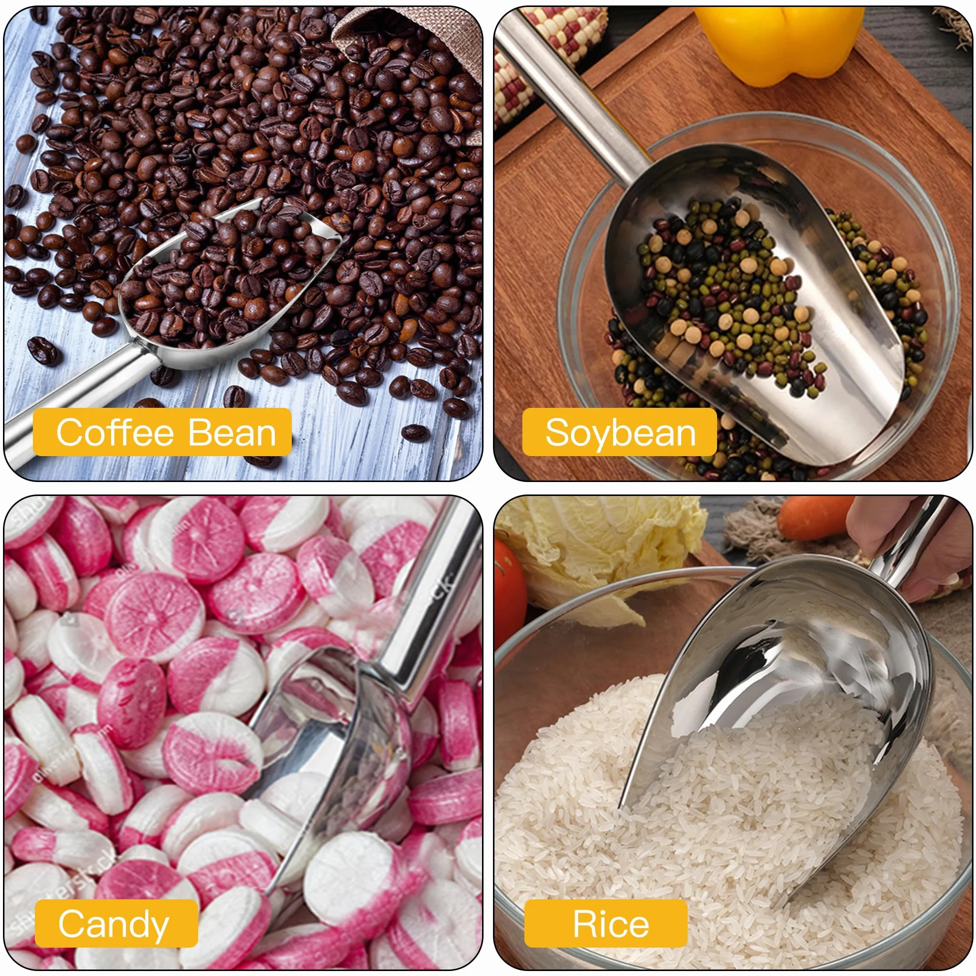 Paletta per ghiaccio in acciaio inox, multiuso, in metallo, per cucina, bar, feste, matrimoni, buffet, lavabile in lavastoviglie, facile da pulire