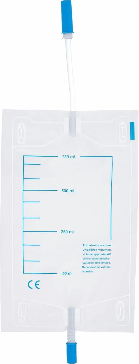 Sacca Urine da Gamba Tubo con Valvola Antireflusso, 750cc, 35 cm Diametro, 30 Pezzi, Trasparente - Farmaseven