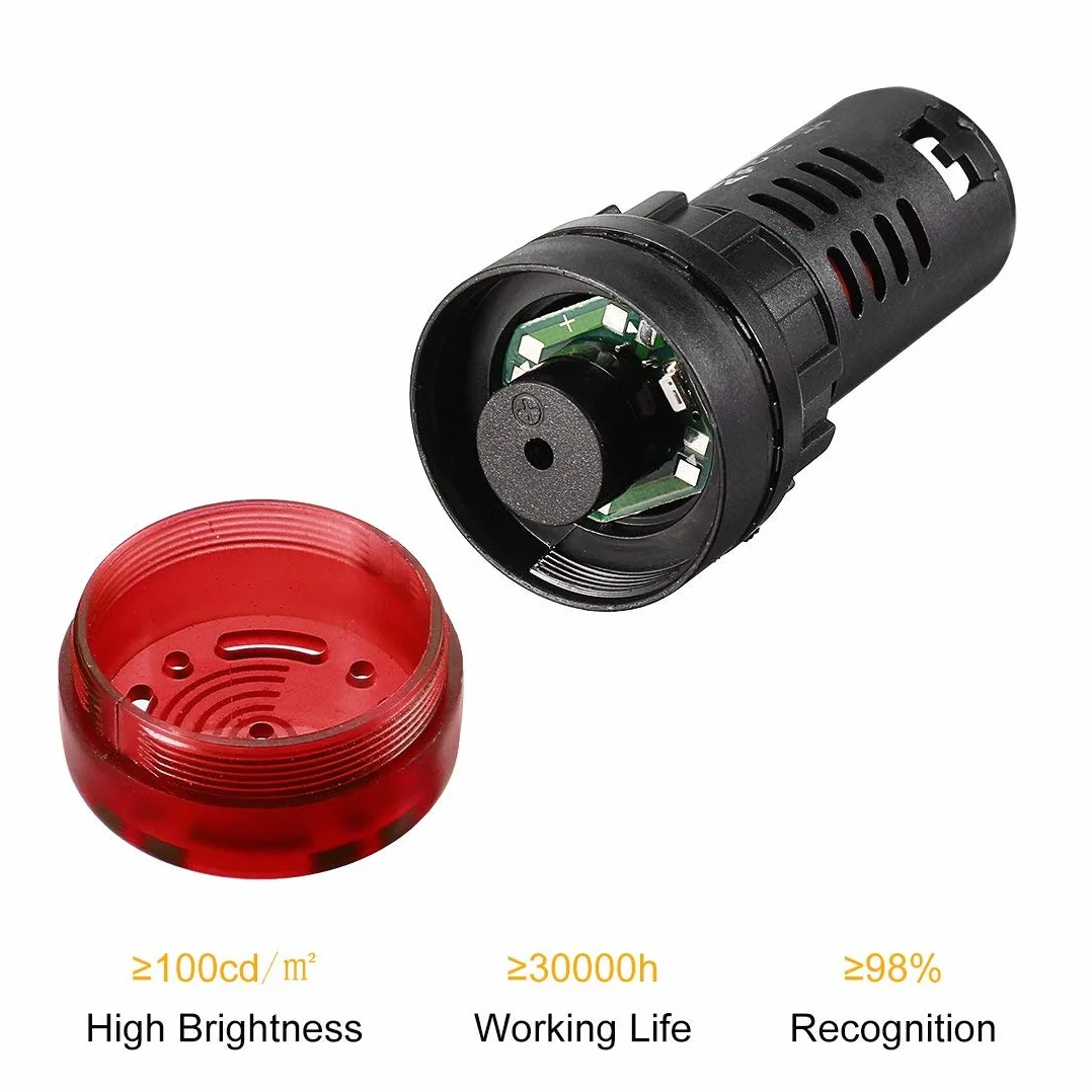Gebildet 3Pcs Indicatore Luminoso con Cicalino AC 230V, Allarme Lampeggiante per Montaggio a Pannello da 22 mm per Pannello di Controllo Elettrico, HVAC, Progetti fai da te (Rosso-Giallo-Verde)