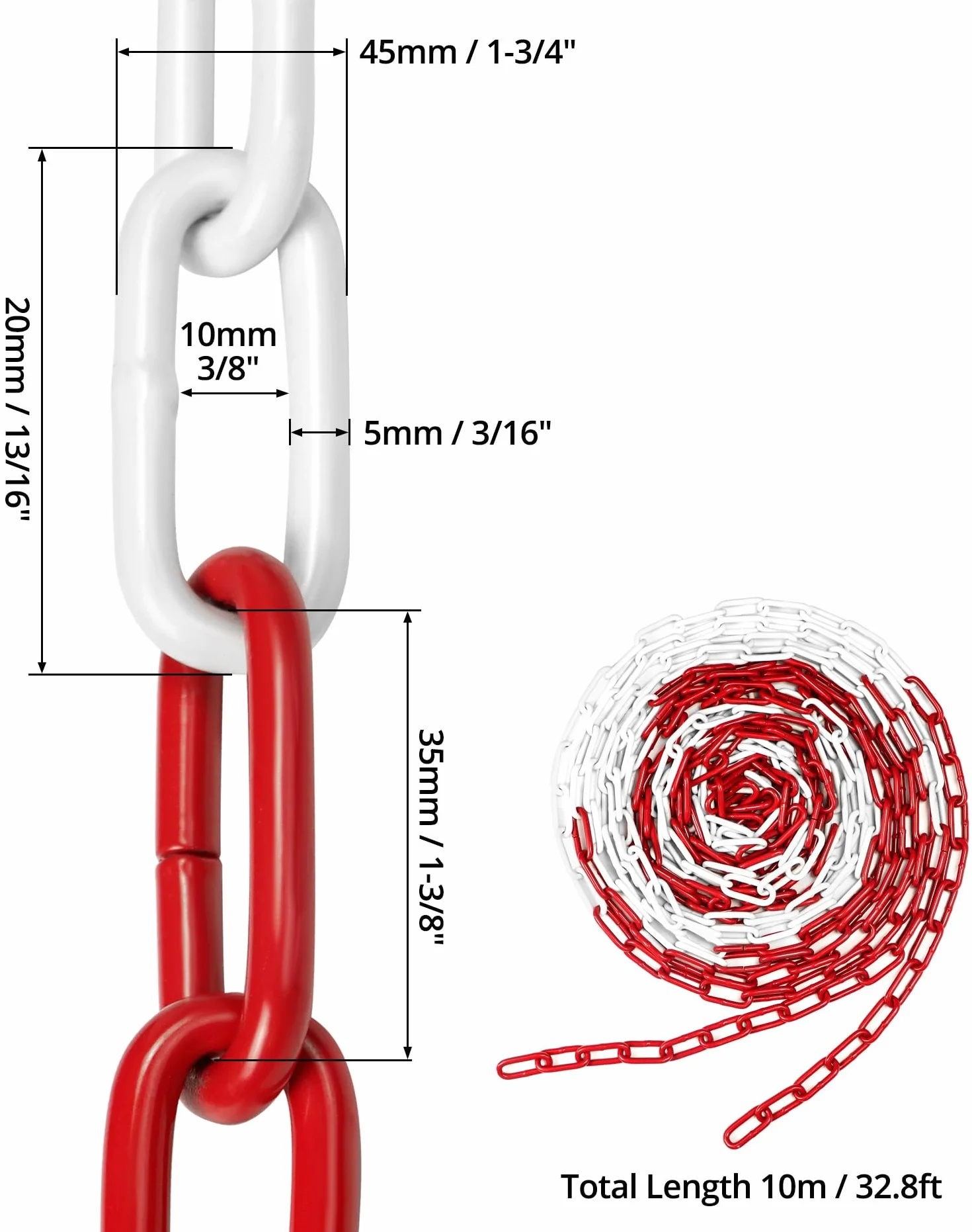 QWORK® 10M Catena Barriera in Acciaio da 5 mm, Catena di sicurezza, Rosso-Bianco