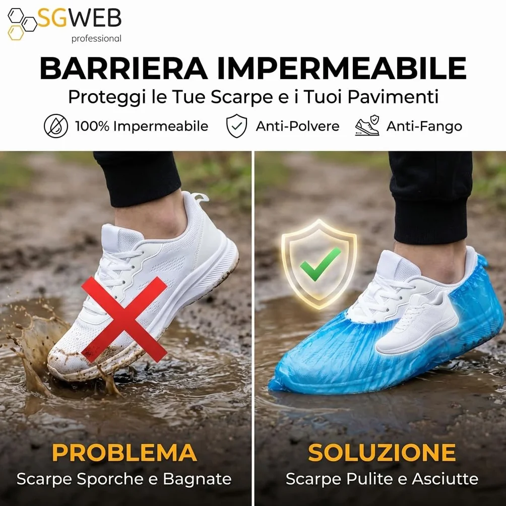 Copriscarpe Monouso 300 Pezzi Impermeabili Antiscivolo PE Taglia Unica Blu
