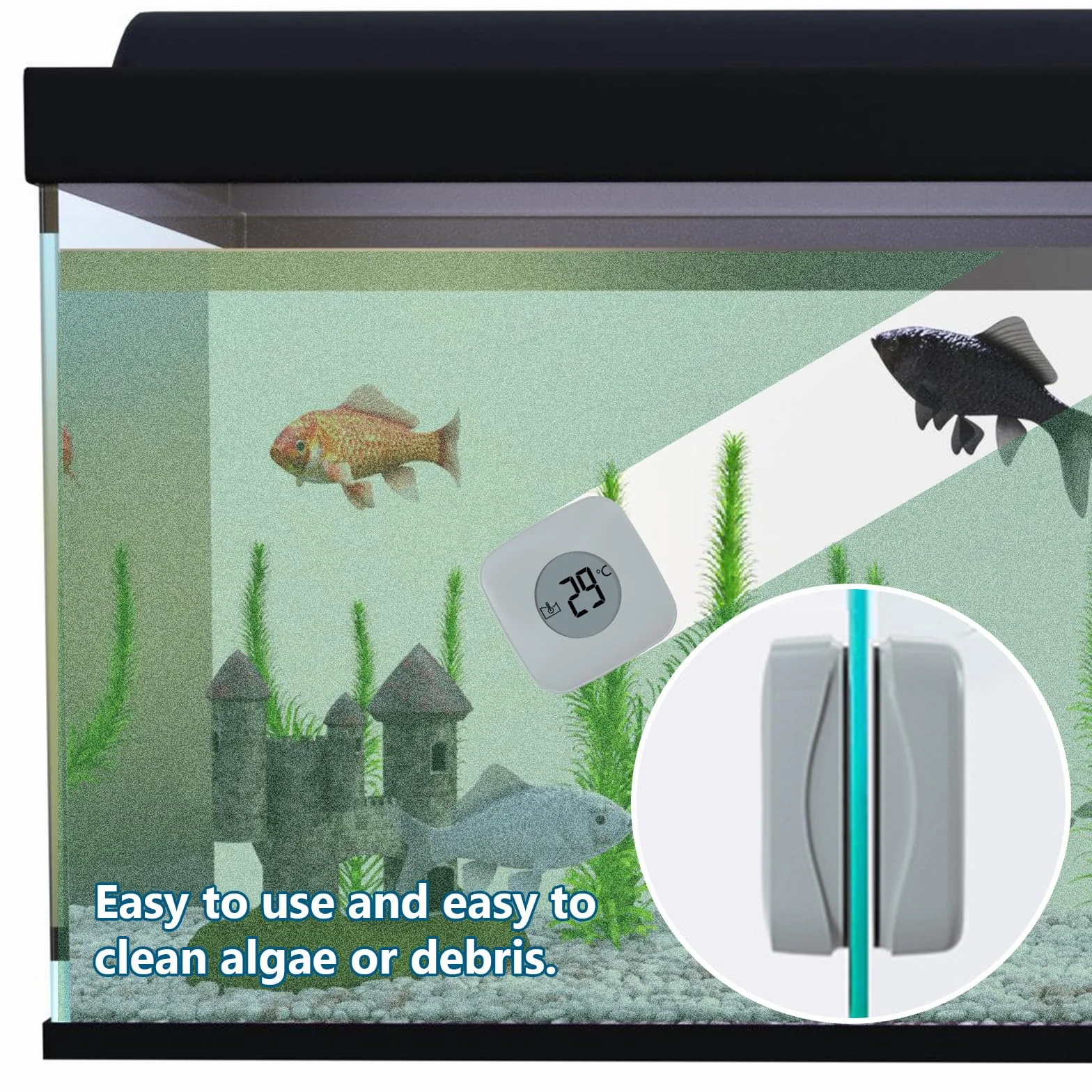 Spazzola magnetica per acquario, detergente vetri con indicatore temperatura, rimozione alghe piscina