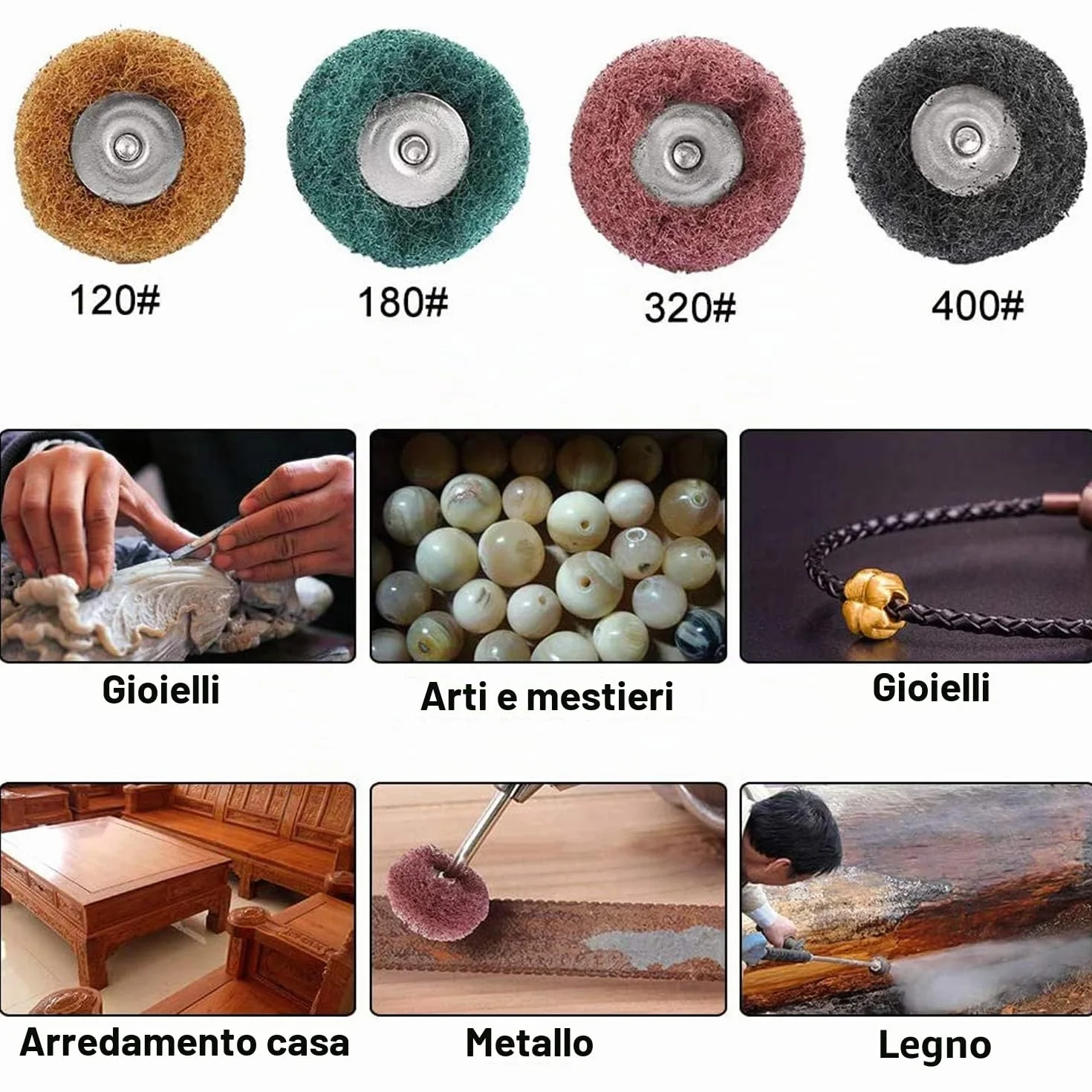Set 40 ruote abrasive 25 mm lucidatura utensili rotanti Dremel gambo 3 mm