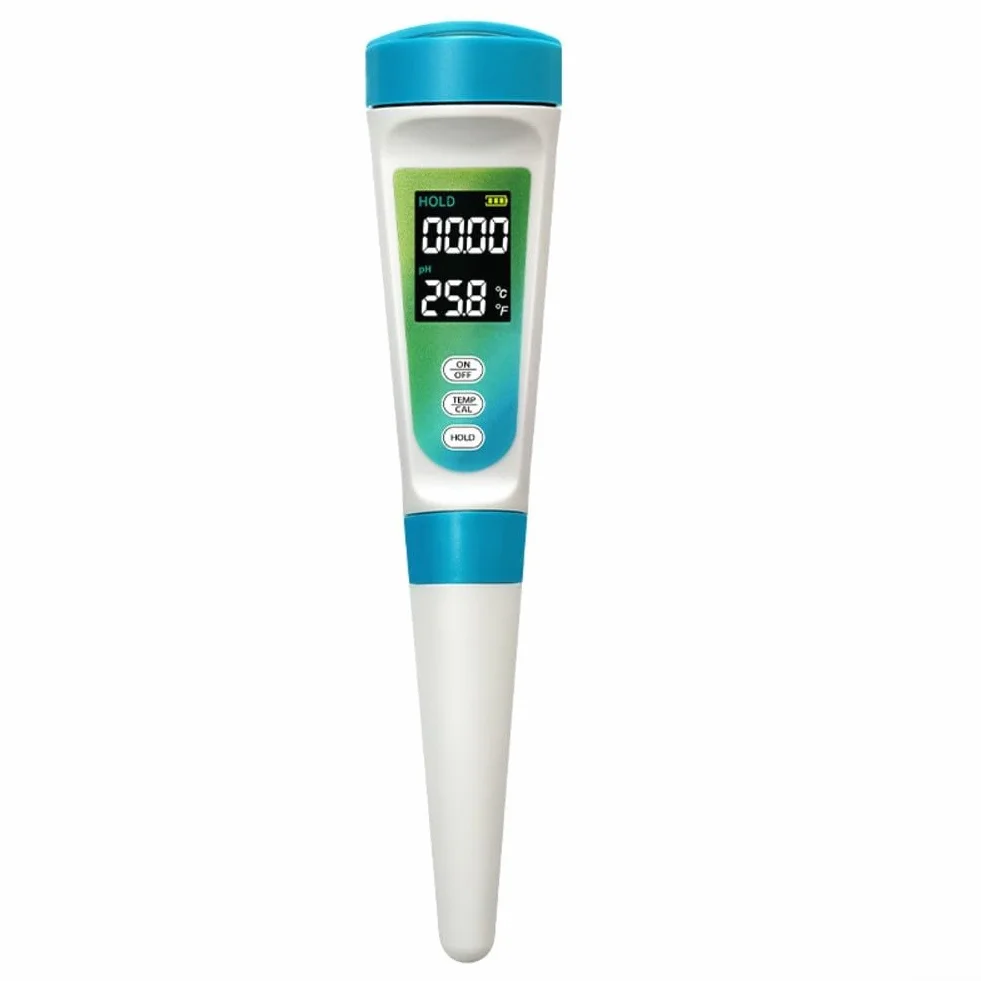 Misuratore di pH e acidità 2 in 1 con indicatore di temperatura, sonda in acciaio inox per alimenti semisolidi come formaggio, marmellata, salsicce, creme e lozioni, gamma di pH 0,00-14,00