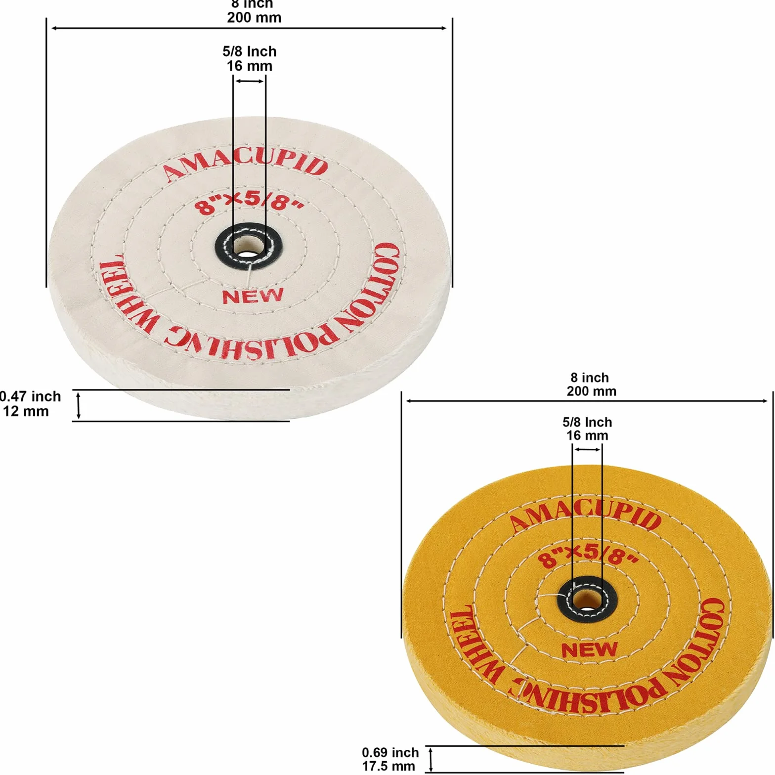 Kit dischi lucidanti cotone 200 mm foro 16 mm per lucidatrici da banco