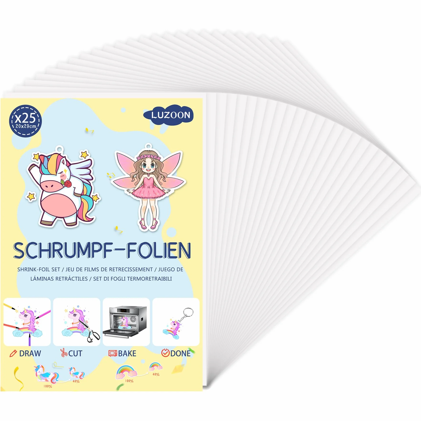 LUZOON 25 Fogli Plastica Termoretraibile A4 di Plastica Termoretraibile Traslucido Piena Trasparenza Carta Termoretraibile Spessore 0,3 mm, dimensioni 20 x 29 cm (25 Pezzi-A4)