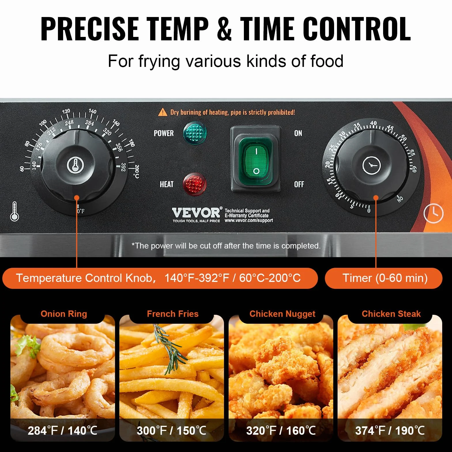 VEVOR Friggitrice Professionale Elettrica 3000W con Cestello, Friggitrice a Olio Singolo in Acciaio Inox 11 L con Controllo Tempo e Temperatura, Protezione Surriscaldamento, Uso Cucina Ristorante
