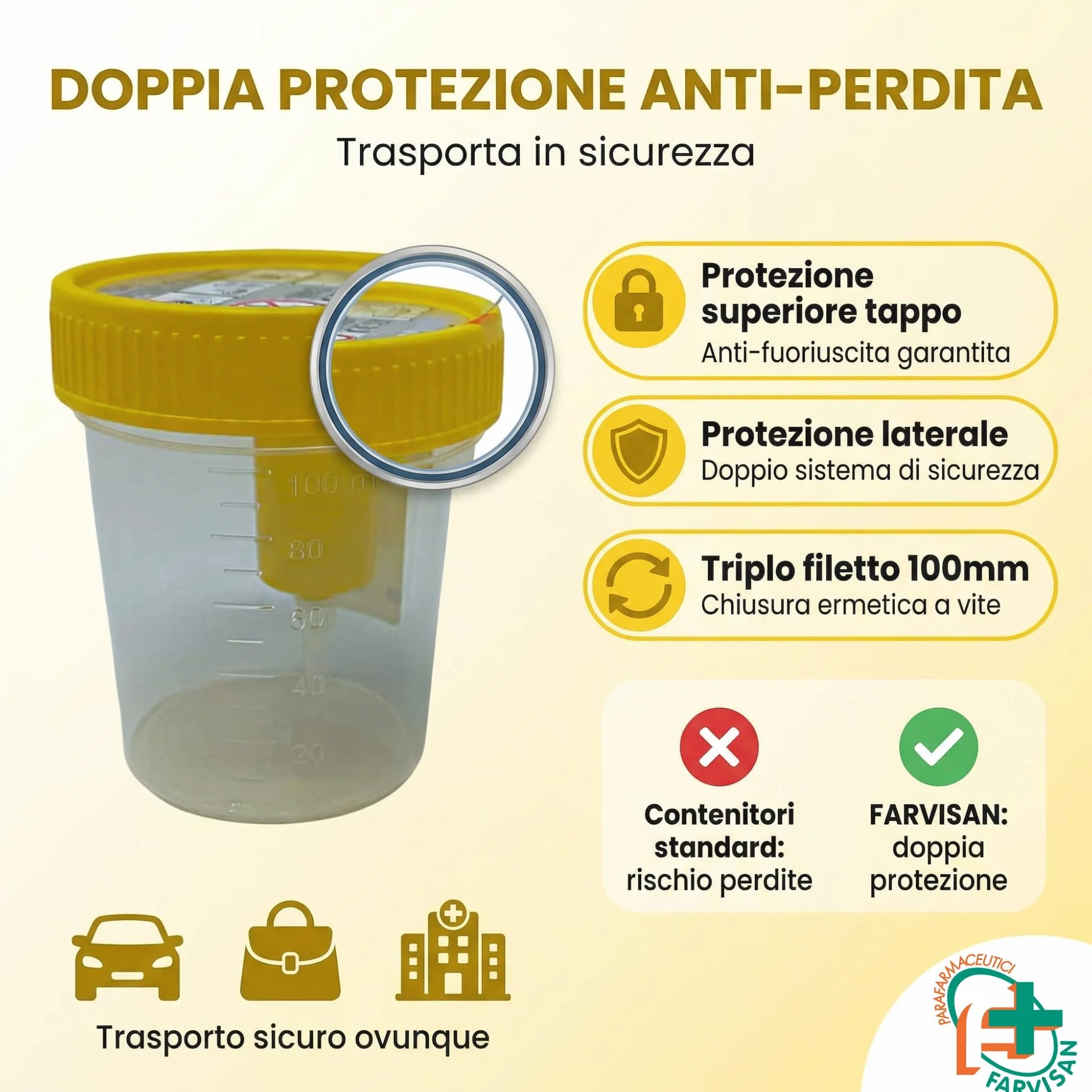 Contenitore Urine per Analisi e Urinocoltura Graduato Dispositivo Medico Farvisan (4 Contenitori Urina)