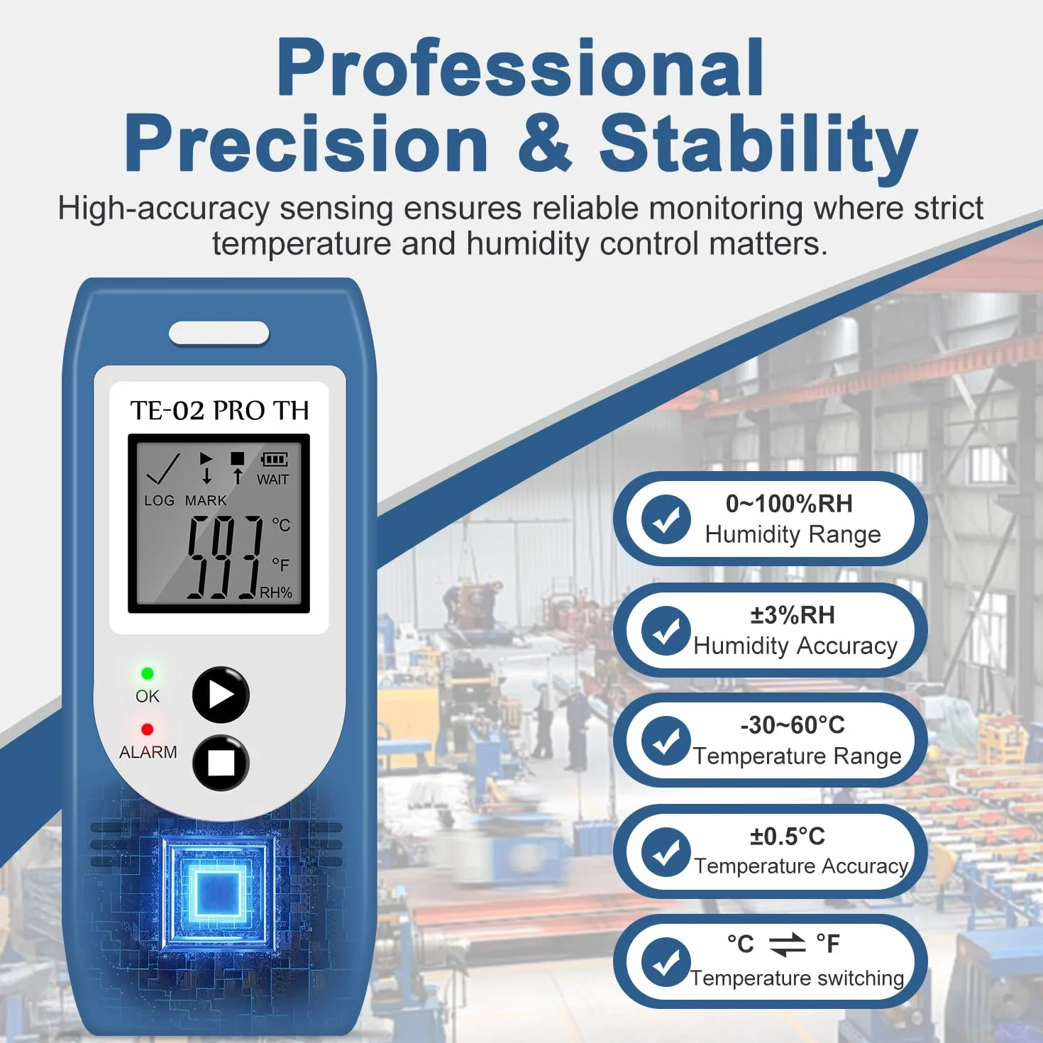 ThermElc TE-02 Pro TH USB Registratore Dati Temperatura e Umidità Monitor Prestazioni Termiche Alta Precisione