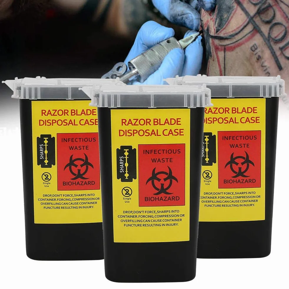 Plastica Contenitore per Oggetti Taglienti Lama di Rasoio Custodia Usa e Getta Tatuaggio Rifiuti Ago Riciclaggio Cestino 3 Pezzi