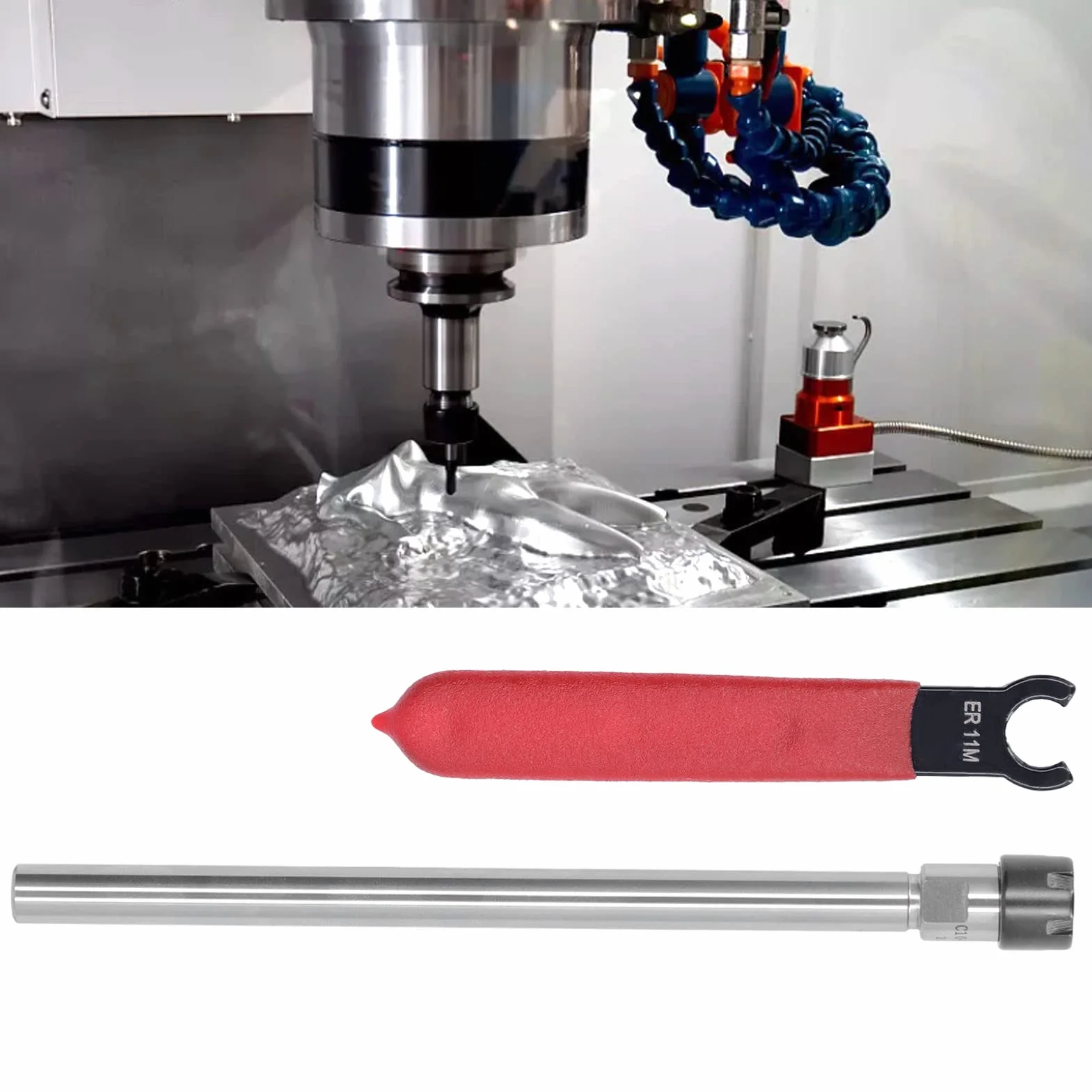 Hilitand Portapinze ER11 100 Portapinze Asta di Prolunga con Gambo Dritto con Chiave per Utensile per Tornio per Fresatura CNC Gamma di Serraggio 1-7 Mm, Pinze(C10-ER11M-150L)