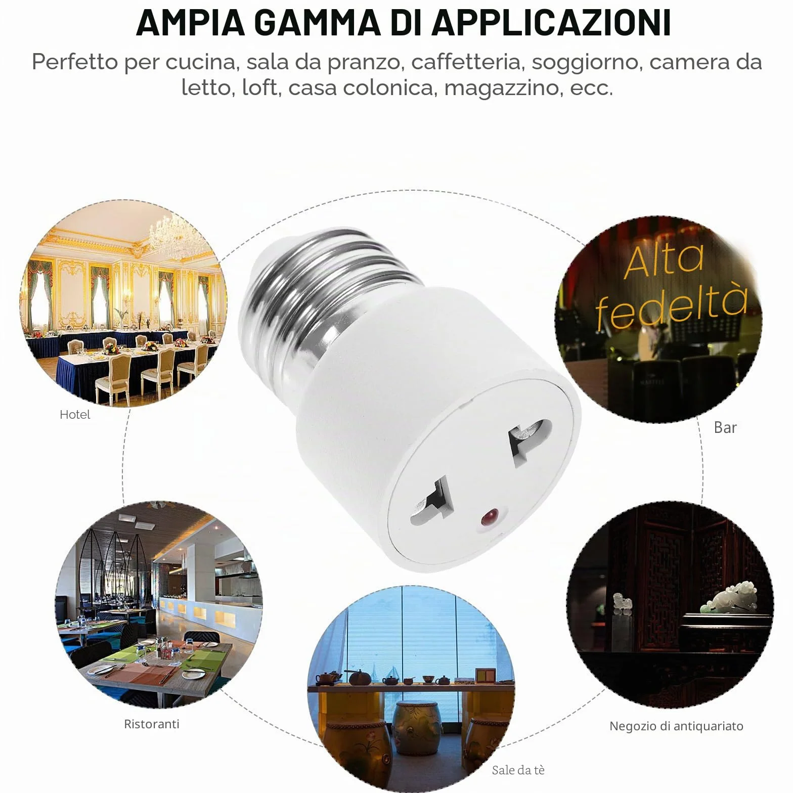 Veemoon 2 adattatori per prese a incandescenza E27, attacco per lampada, attacco a vite, convertitore E27, adattatore per presa di corrente per veranda, fotocamera, , garage (2 poli, bianco)