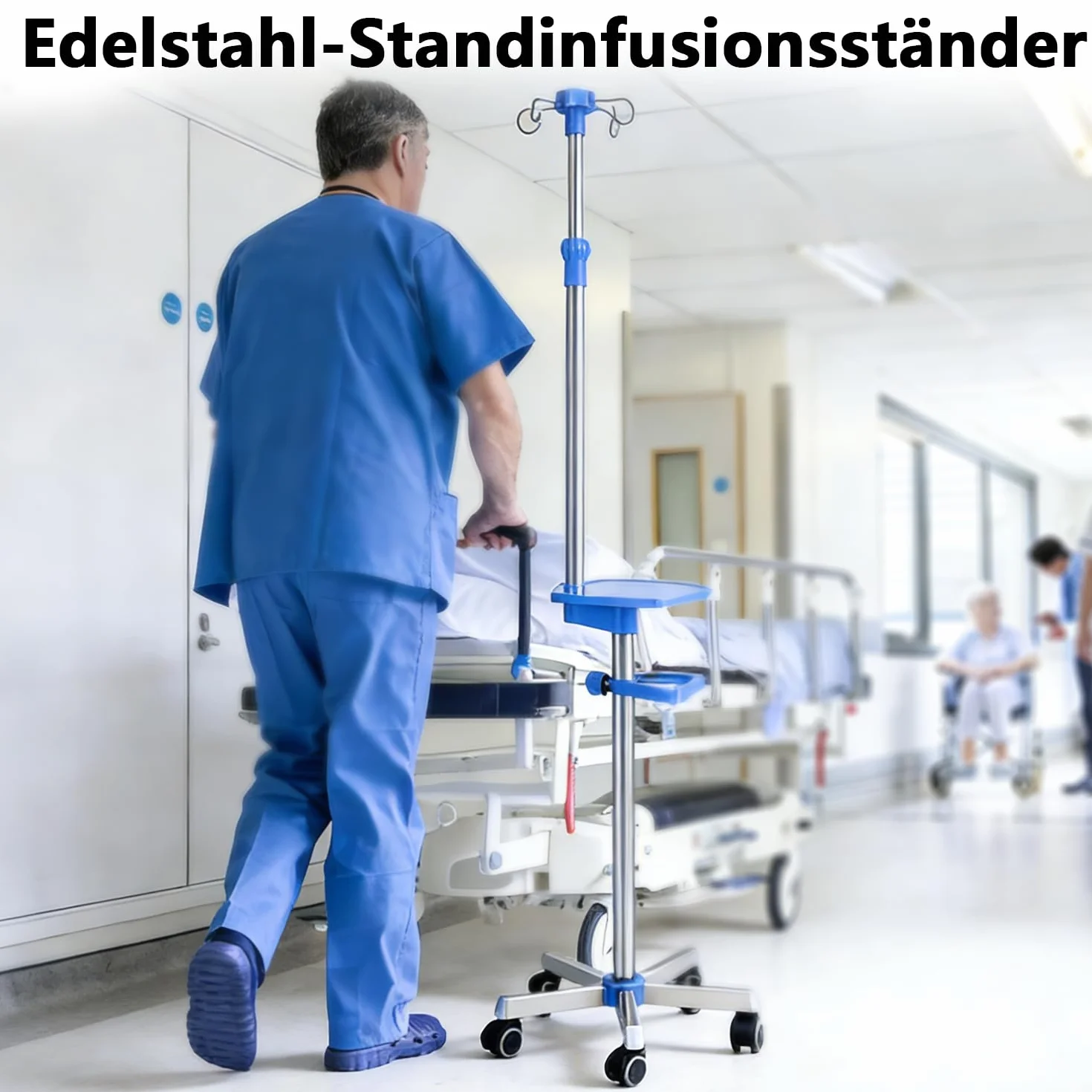 Supporto per infusione con ruote, pieghevole IV, supporto portatile IV, adatto per ospedali e assistenza domiciliare