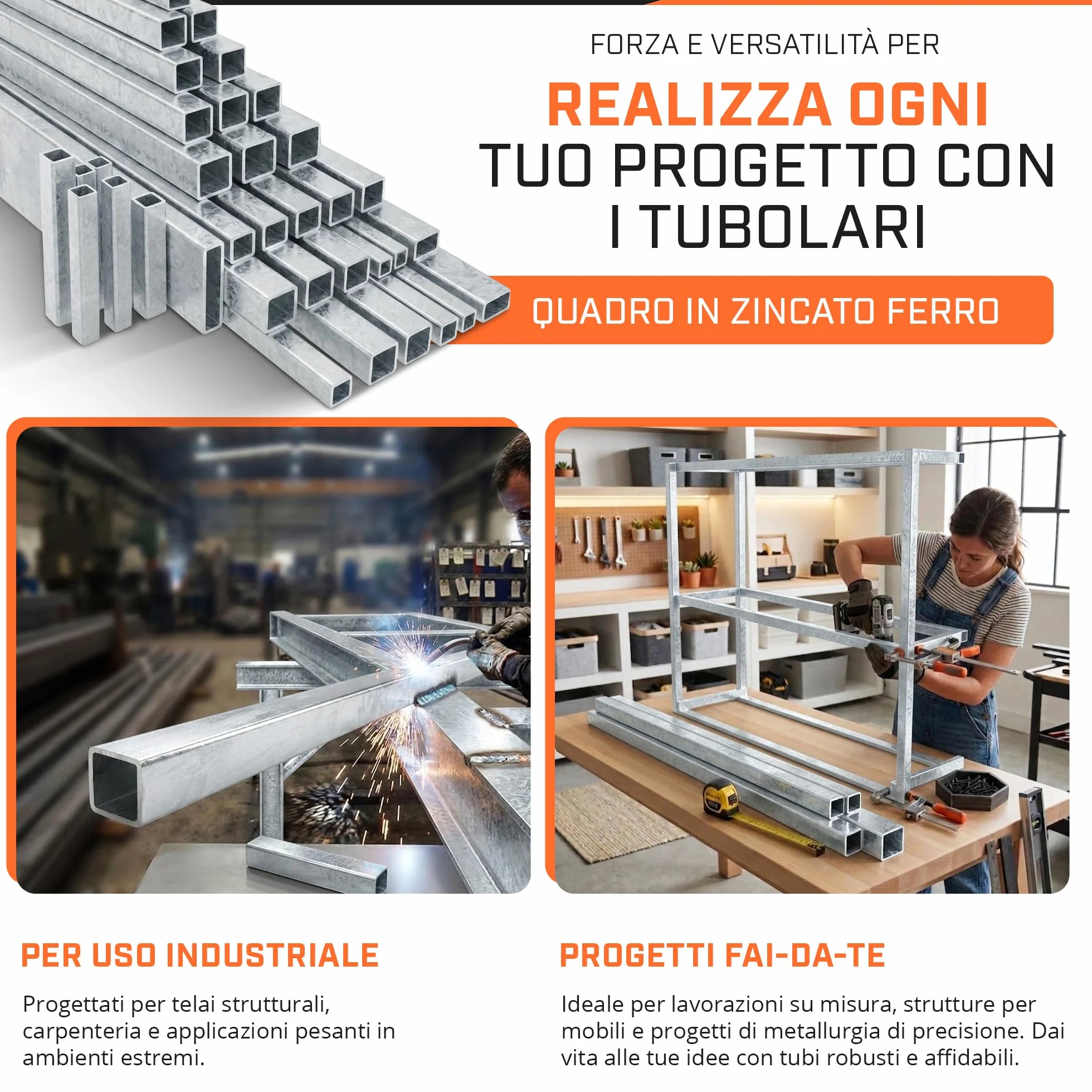 Tubolare ferro quadro zincato 40x40x2mm Barra 3 metri Profilo acciaio zincato carpenteria
