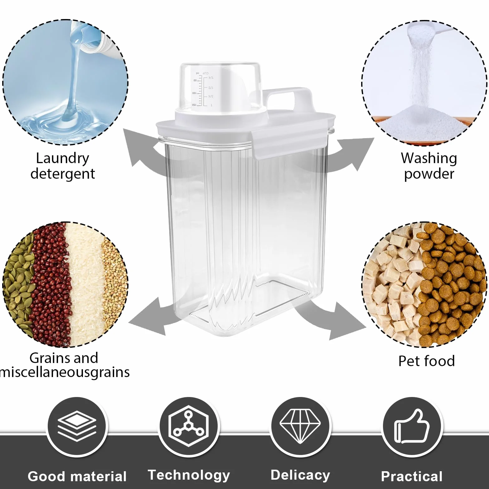 Dispenser Detersivo per Bucato: 2Pezzi 2L Dispenser per Detersivo Ermetico con Misurino, Dispense r Multiuso in Polvere, Dispense r Detersi vo Lavatrice, Riutilizzabili Contenitore per Liquidi