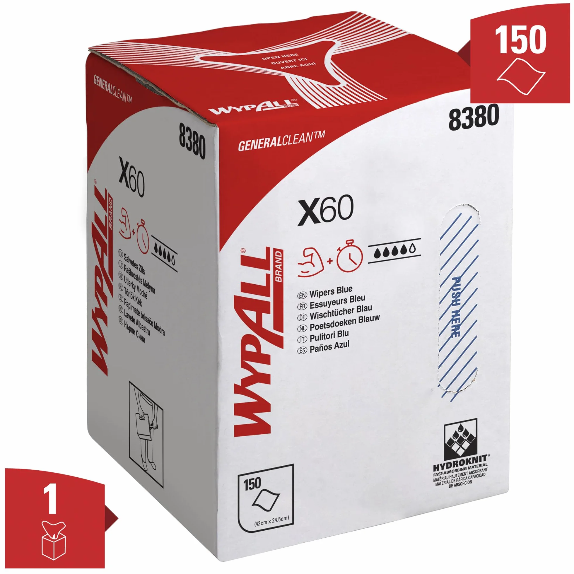 WypAll X60 General Clean 8380 Panni per la pulizia azzurri rotolo 150 panni
