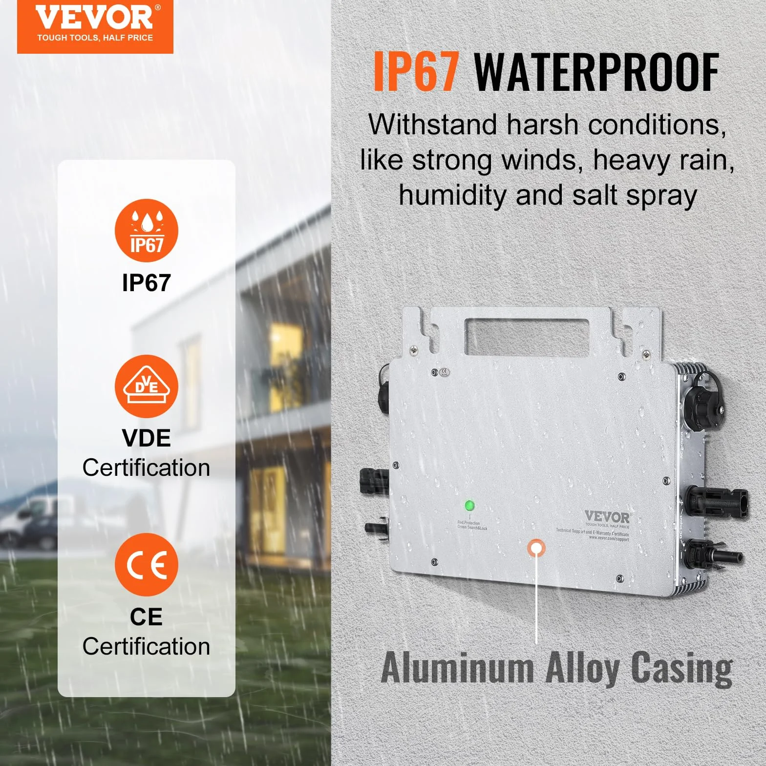 VEVOR Micro inverter per collegamento, 600 W, Micro inverter solare, IP67 Impermeabile Inverter per collegamento alla rete solare DC18-50V antenna WiFi APP, per sistemi di pannelli solari