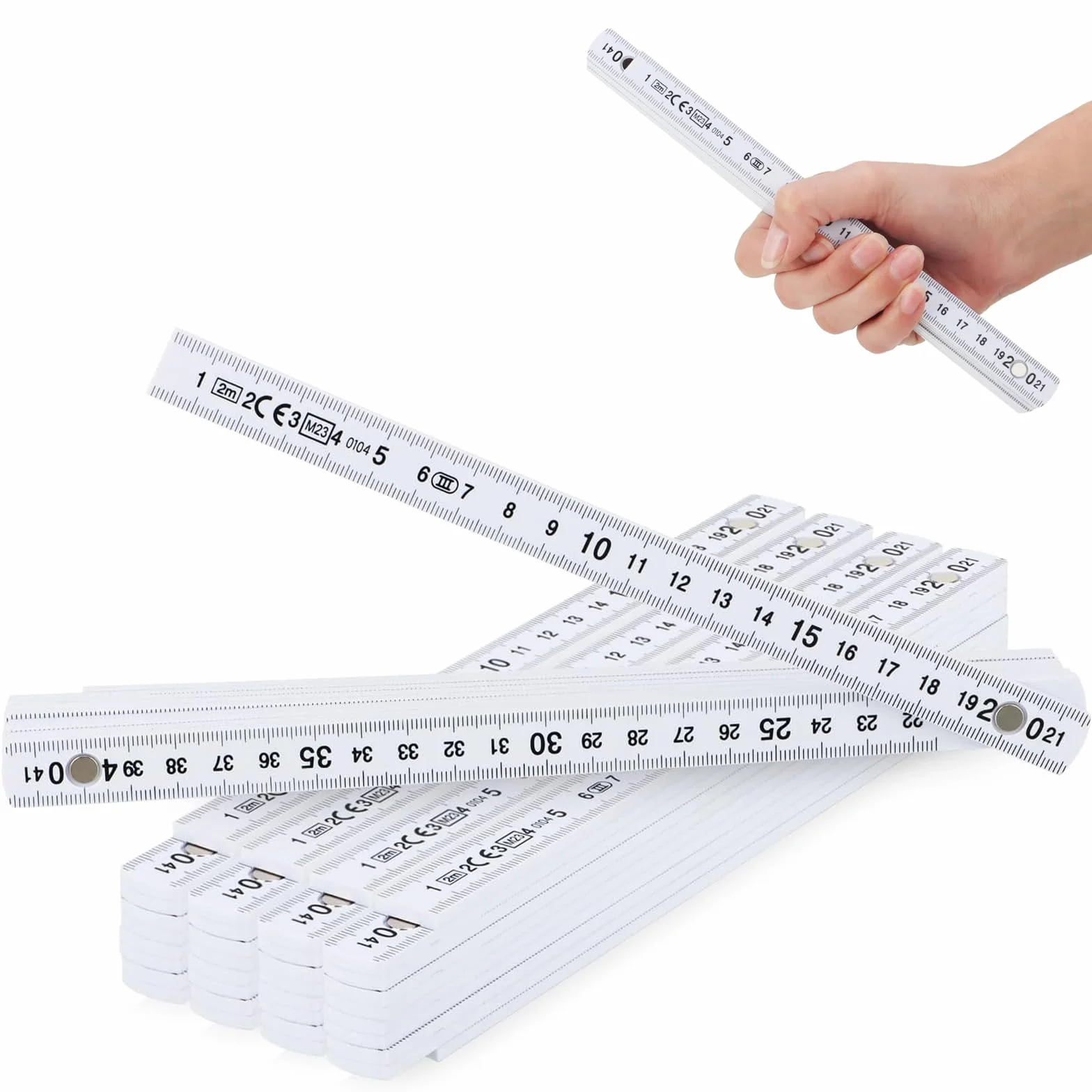 Metro Pieghevole in Plastica Mini 5 Pezzi 2 Metri Righello Articolato Bianco per Cantiere Scuola