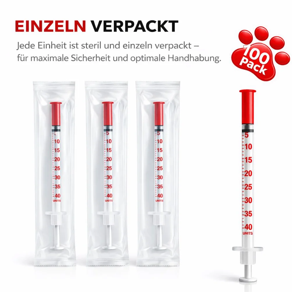 Tubi dosatori di precisione U40 1 ml 30 g x 1/2" (0,3 x 12,7 mm) per animali e laboratorio