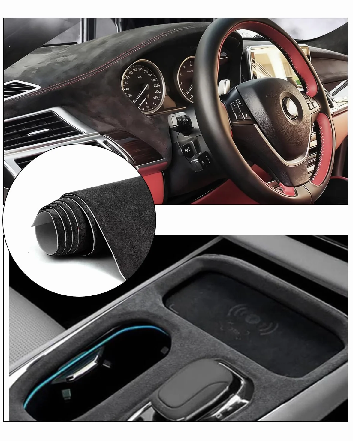 1 rotolo di pellicola autoadesiva in microfibra, tessuto per rivestimento tetto auto 20 x 30 cm, pelle scamosciata elasticizzata autoadesiva, pellicola in ecopelle per interni auto, nero