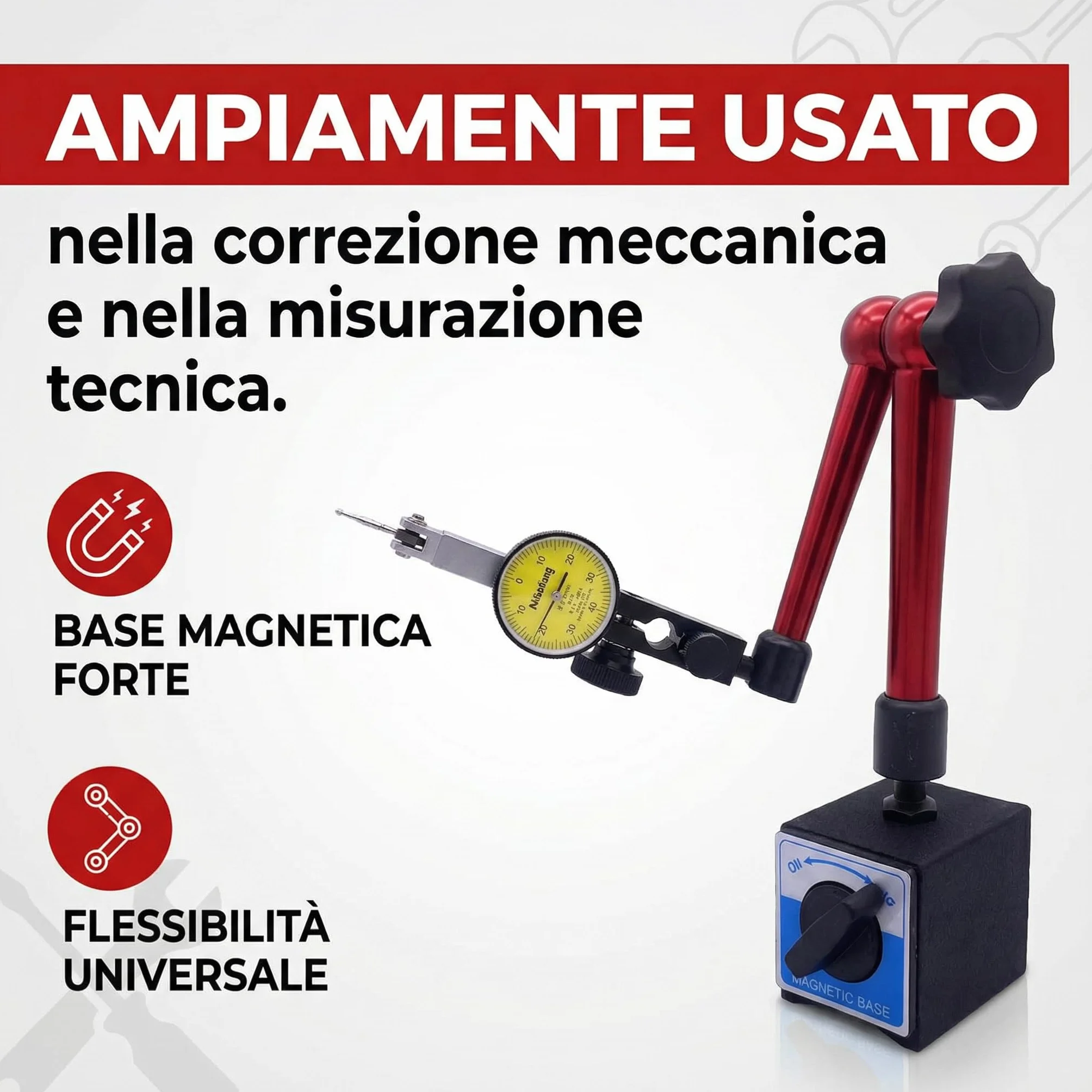 Portacomparatore con Base Magnetica Universale M5, Comparatore con Base Magnetica Comparatore con Supporto per Supporto Braccio Magnetico per Comparatore e Comparatore a Leva