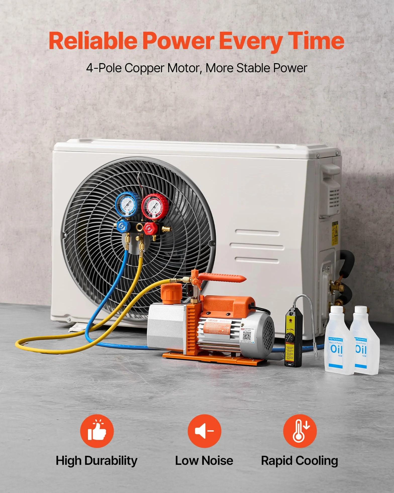 VEVOR Kit Pompa per Vuoto e Manometro 7 CFM 198 L/min Pompa per Vuoto a Palette Rotanti a 2 Stadi per Aria Condizionata con Borsa per Trasporto Compatibile con R134a R22 R410a