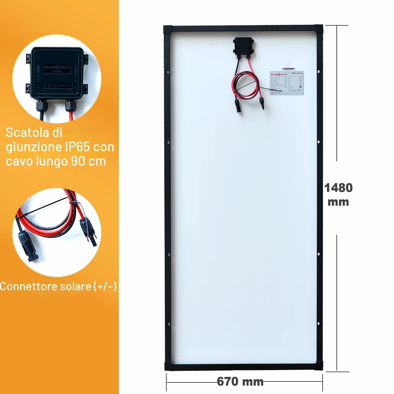 enjoy solar® Modulo Solare Monocristallino 200W 12V, PERC 9BB – Ideale per camper, impianti da balcone, casette da giardino, barche (Cornice Nera)