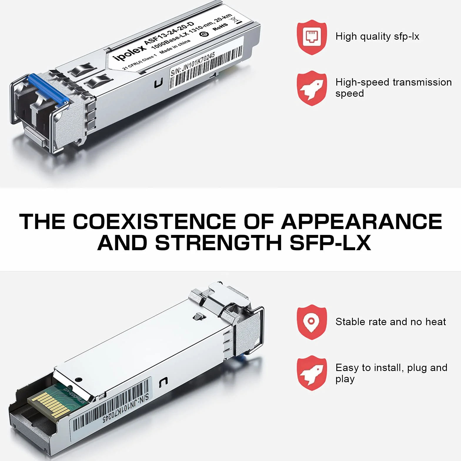 ipolex 1.25G SFP Transceiver 1000Base-LX 1310nm 20km Singlemode LC Mini-Gbic Modulo 2-Pack