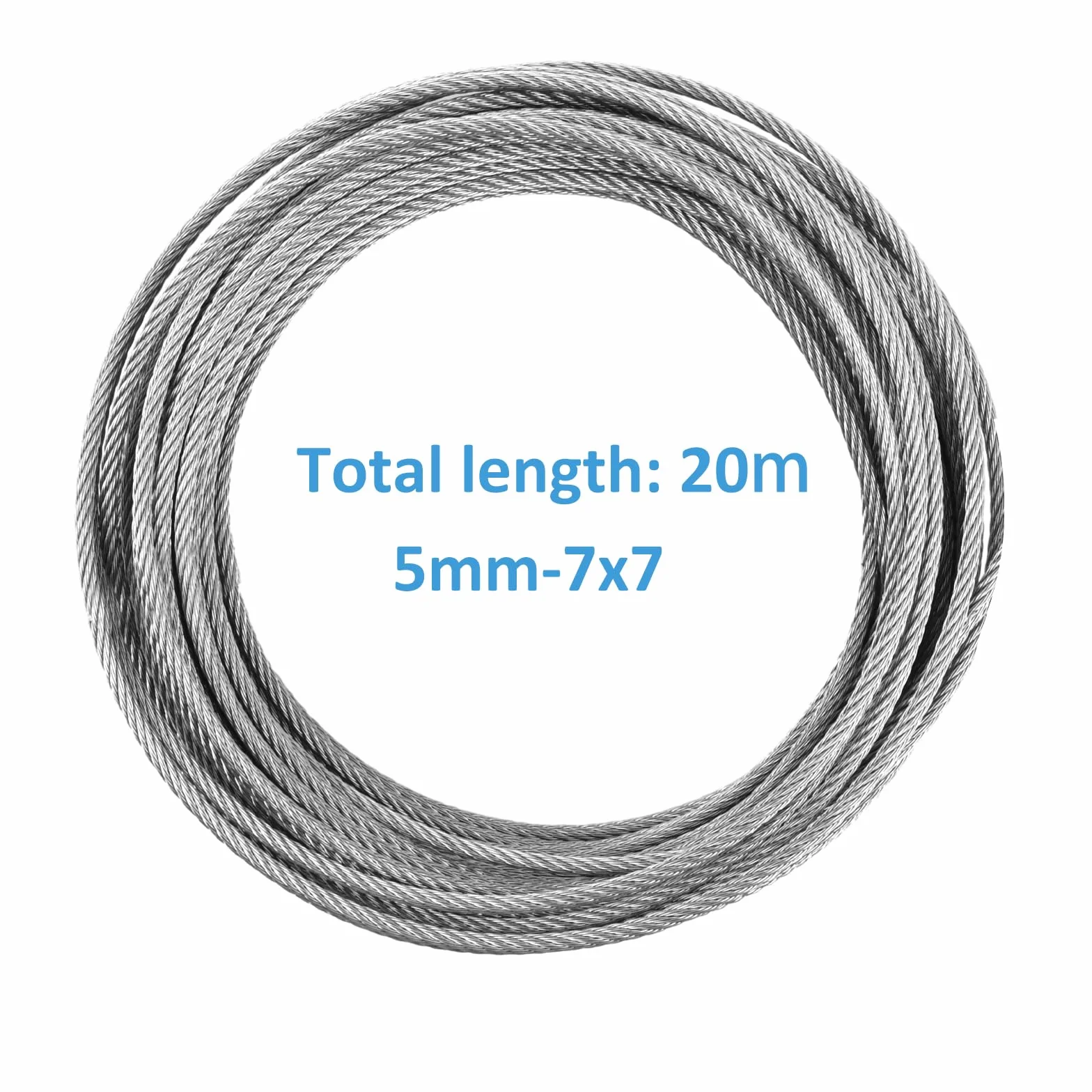 Cavo in Acciaio Inox Flessibile 5mm 20m 7x7 400kg Carico