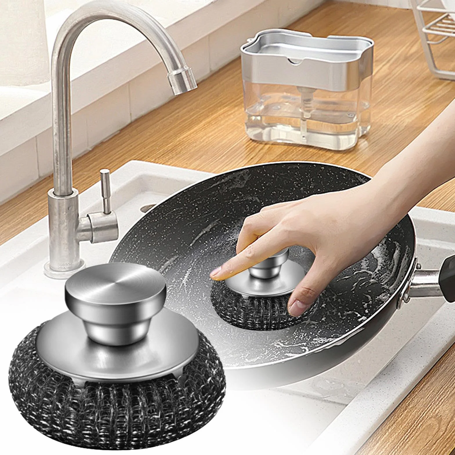 Scrubber in acciaio inox, paglietta in acciaio inox, paglietta per pentole, lavapavimenti ergonomici, scrubber in lana d'acciaio, paglietta in metallo per pentole, padelle, pentole, pentole, pentole,