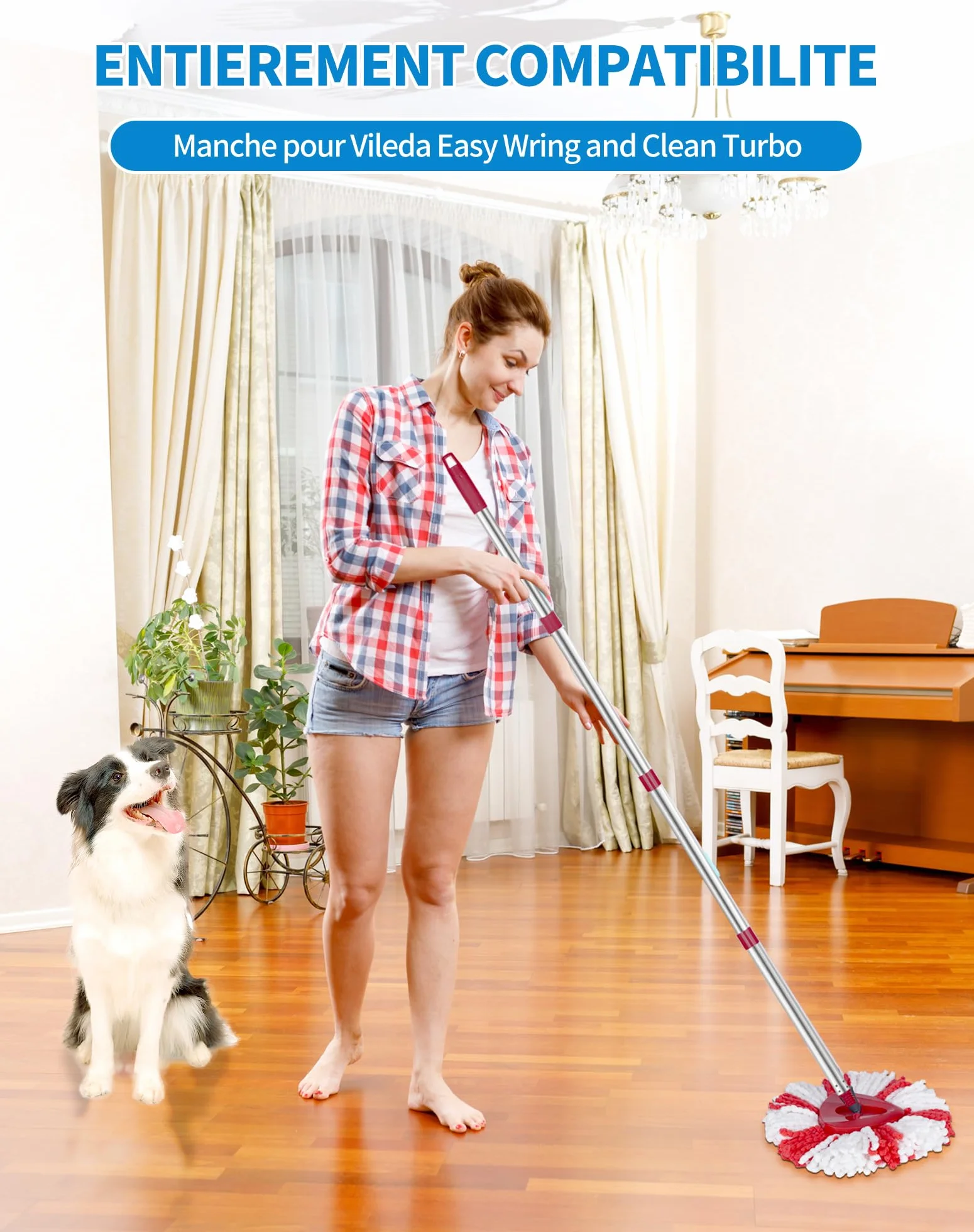 SOSALUK Manico per scopa compatibile con Vileda Easy Wring and Clean Turbo 76 cm-148 cm, manico in mocio per Vileda Turbo regolabile