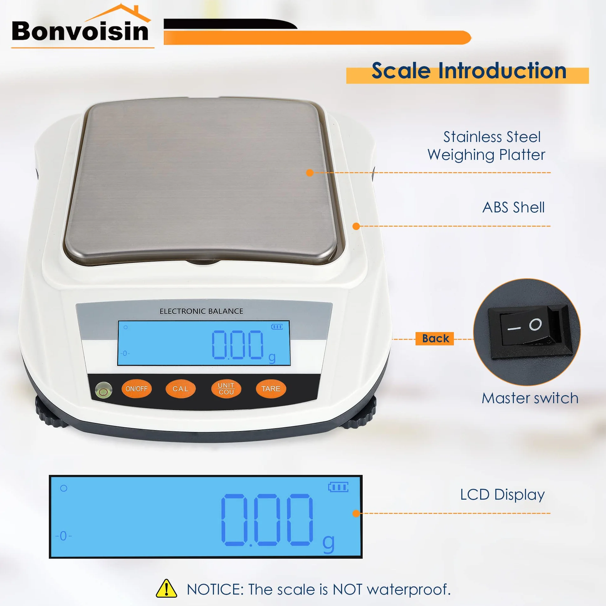 Bonvoisin Bilancia Analitica Laboratorio 3000g x 0.01g 17 Unità Conteggio Auto-Taratura