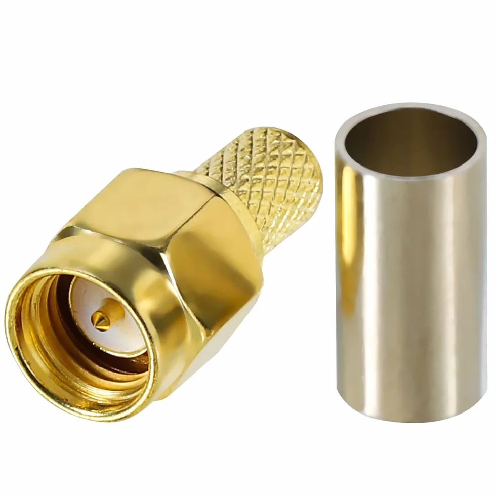Connettore SMA maschio a crimpare placcato oro per cavi coassiali RG58 RG303 RG141 RG142 RG400 LMR195
