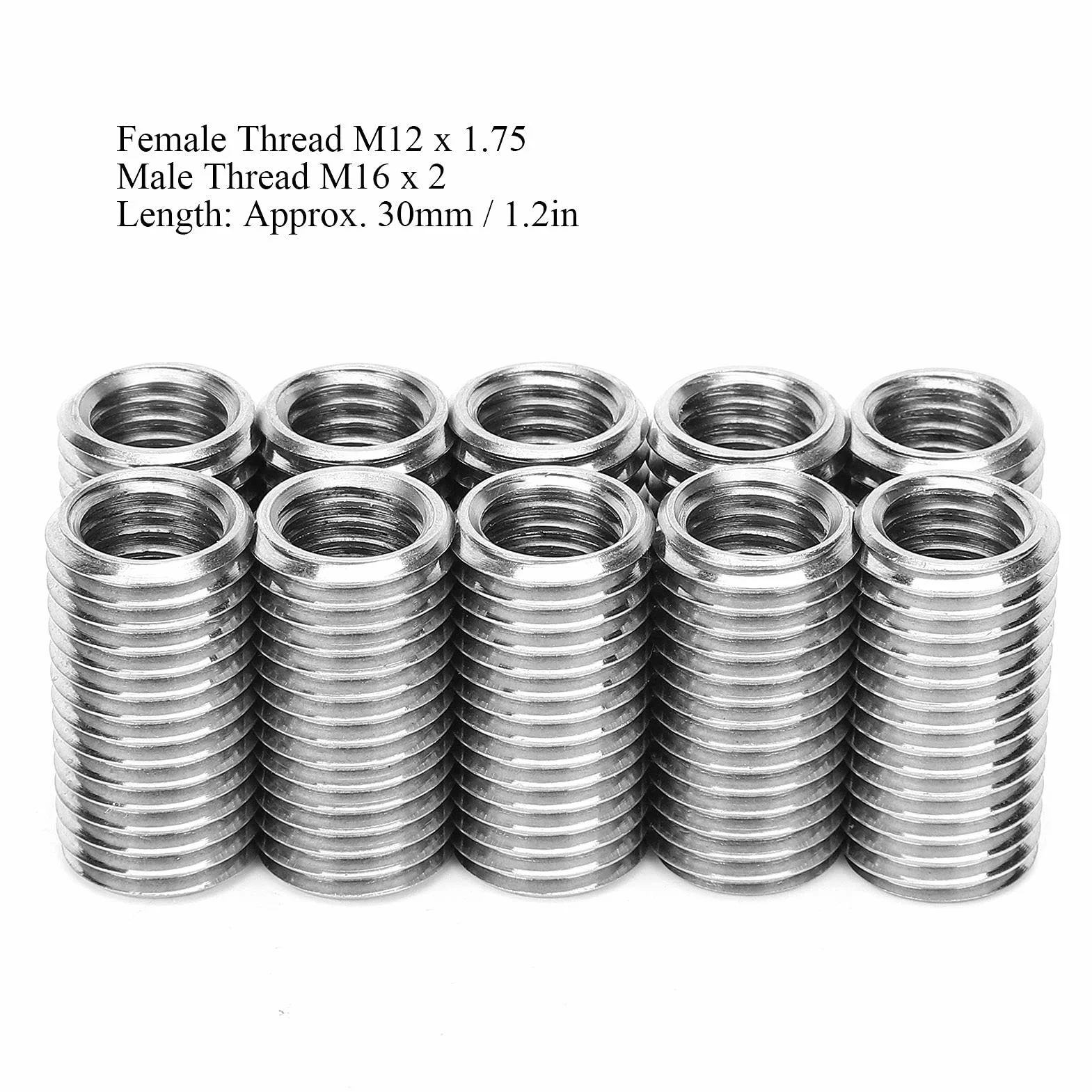 Dado Riduttore Inserto Filettato M12 a M16, Adattatore Filettato Acciaio Inox 10 Pezzi