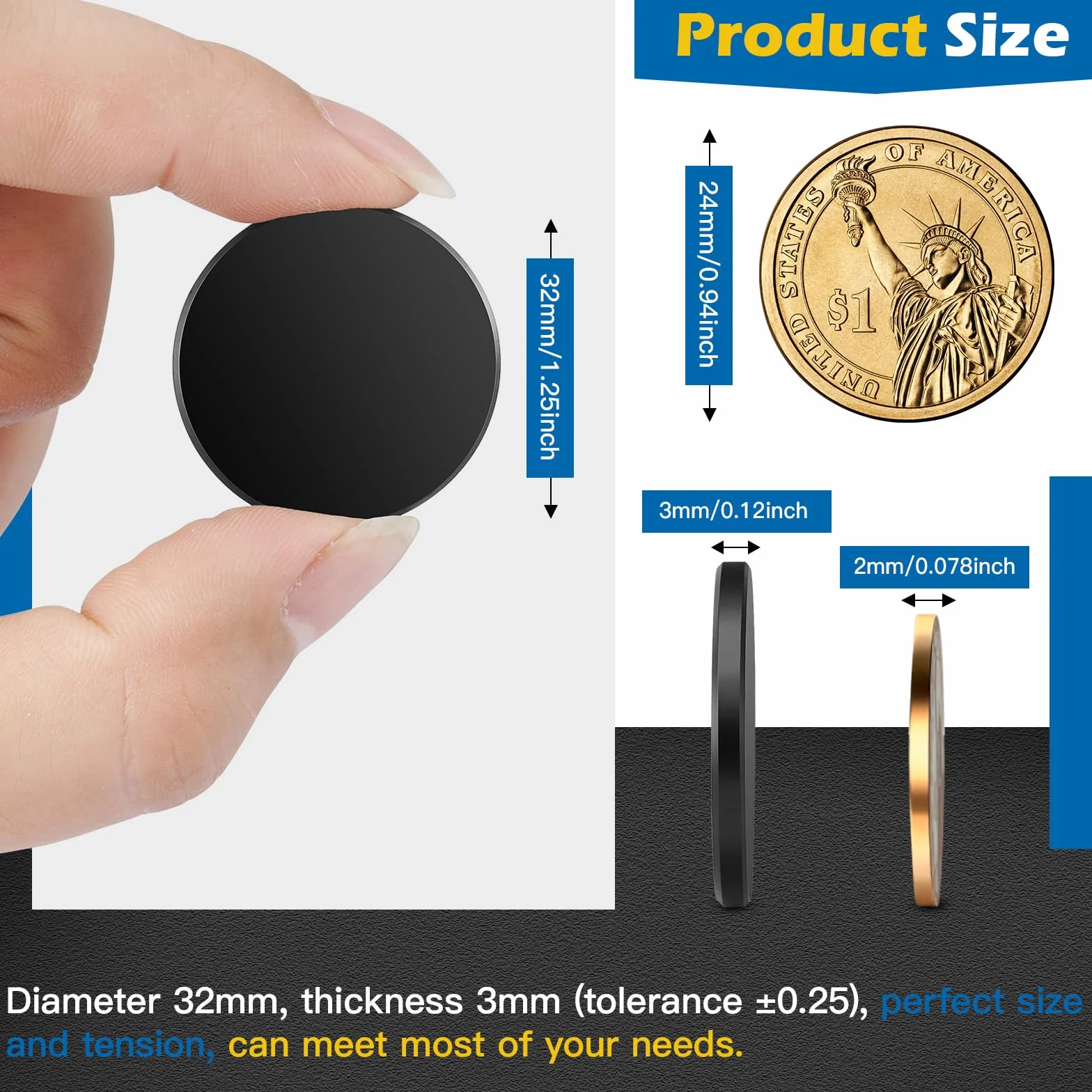 Wukong 32×3mm Calamite Neodimio, 2 Pezzi Calamita Potente Magneti Adesivi, Magnete Nero Magnete Potente per Pannelli Magnetici, Pannelli e Piastrelle di Legno