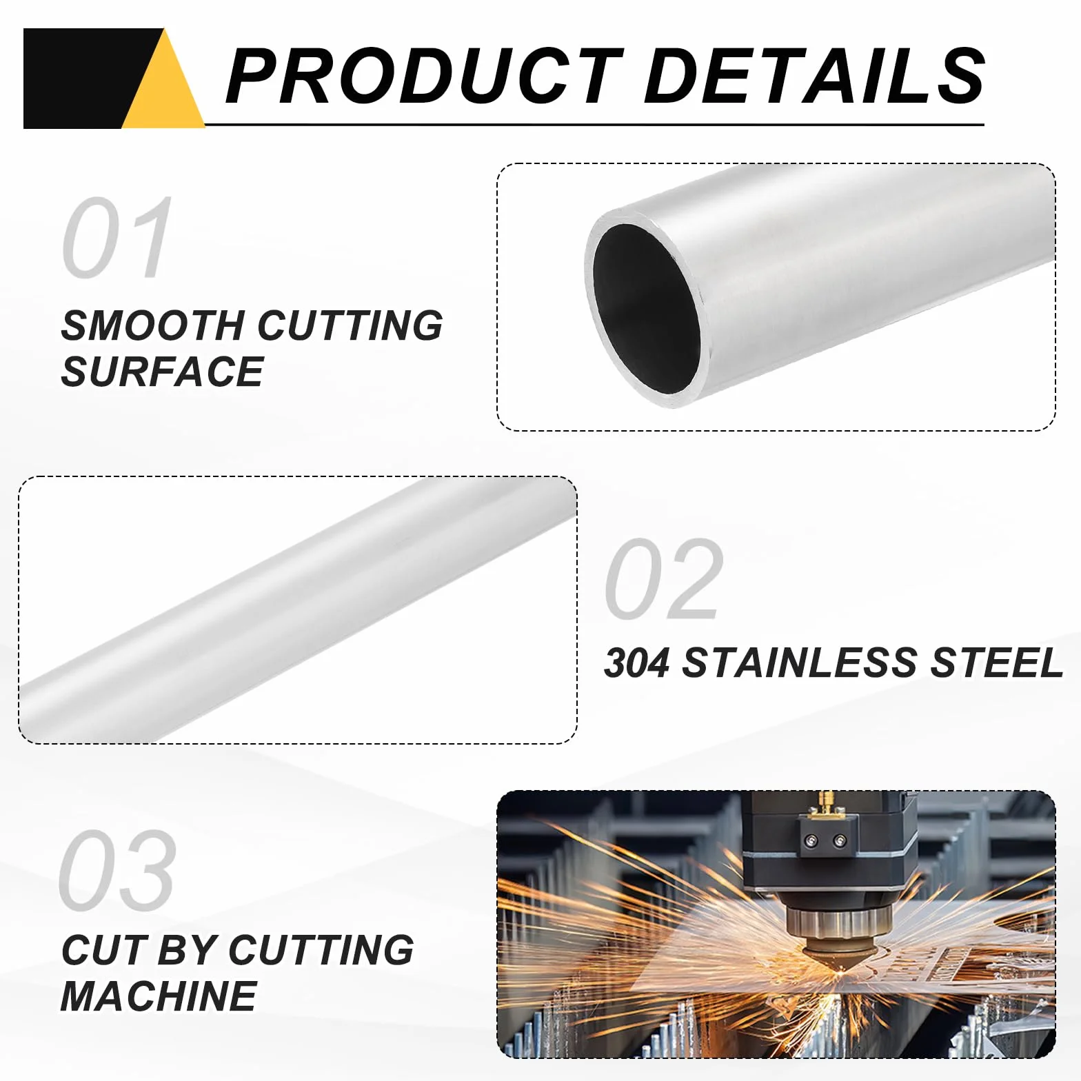 sourcing map 1 tubo in acciaio inossidabile 304, diametro esterno 14 mm, spessore della parete 0,5 mm, lungo 254 mm, tubo metallico rotondo in acciaio per macchinari industriali, decorazione domestica