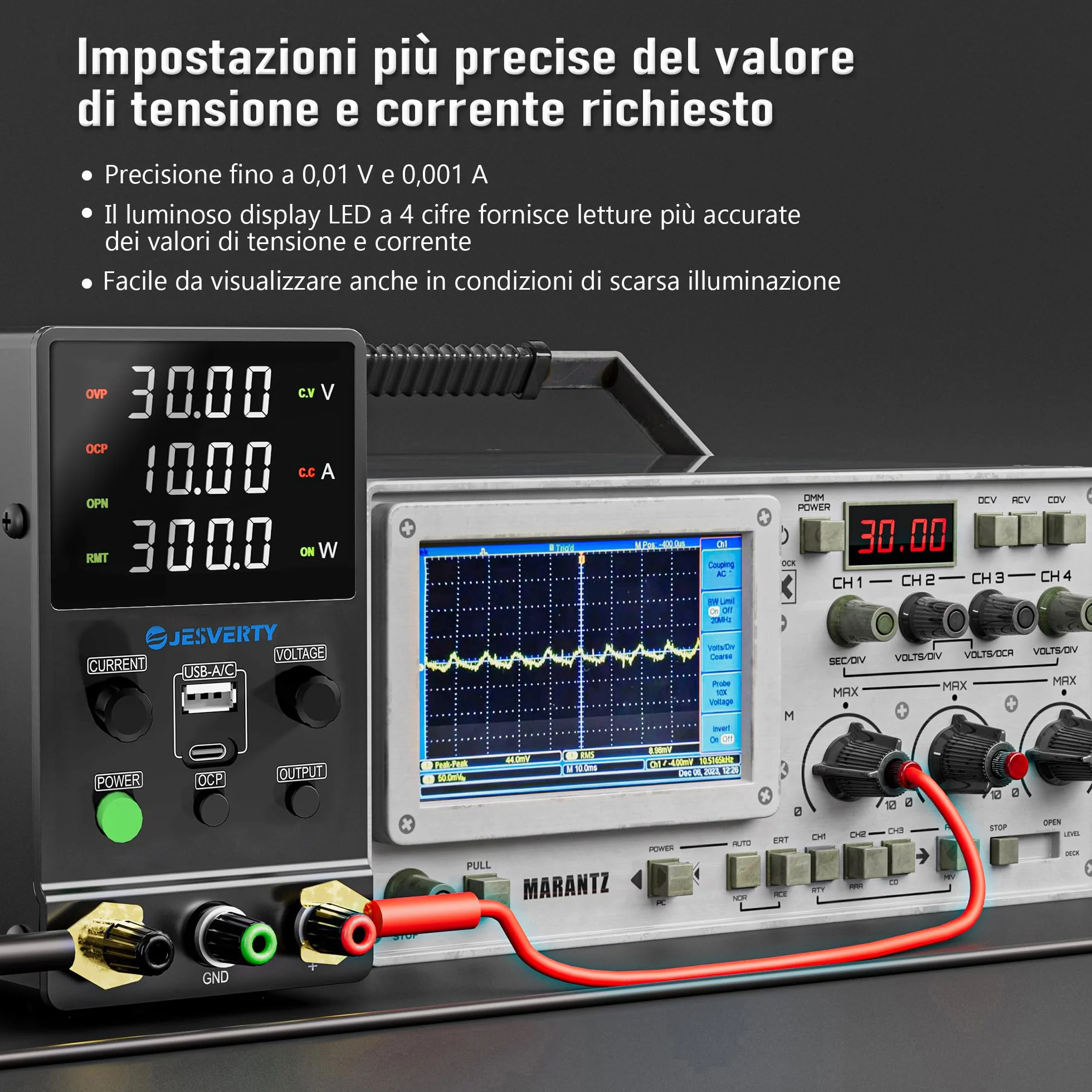 Alimentatore da banco regolabile 0-30V 0-10A SPS-3010M con ricarica rapida USB Type-C 20W