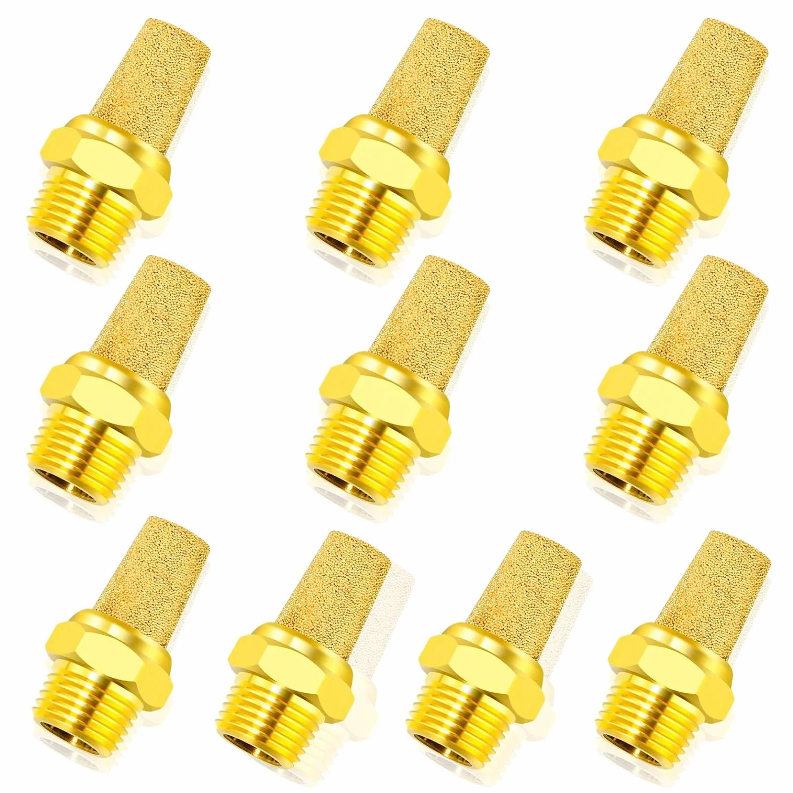 TAILONZ PNEUMATIC Silenziatore di in bronzo sinterizzato 1/4 pollice BSP Corpo in ottone sporgente confezione da 10