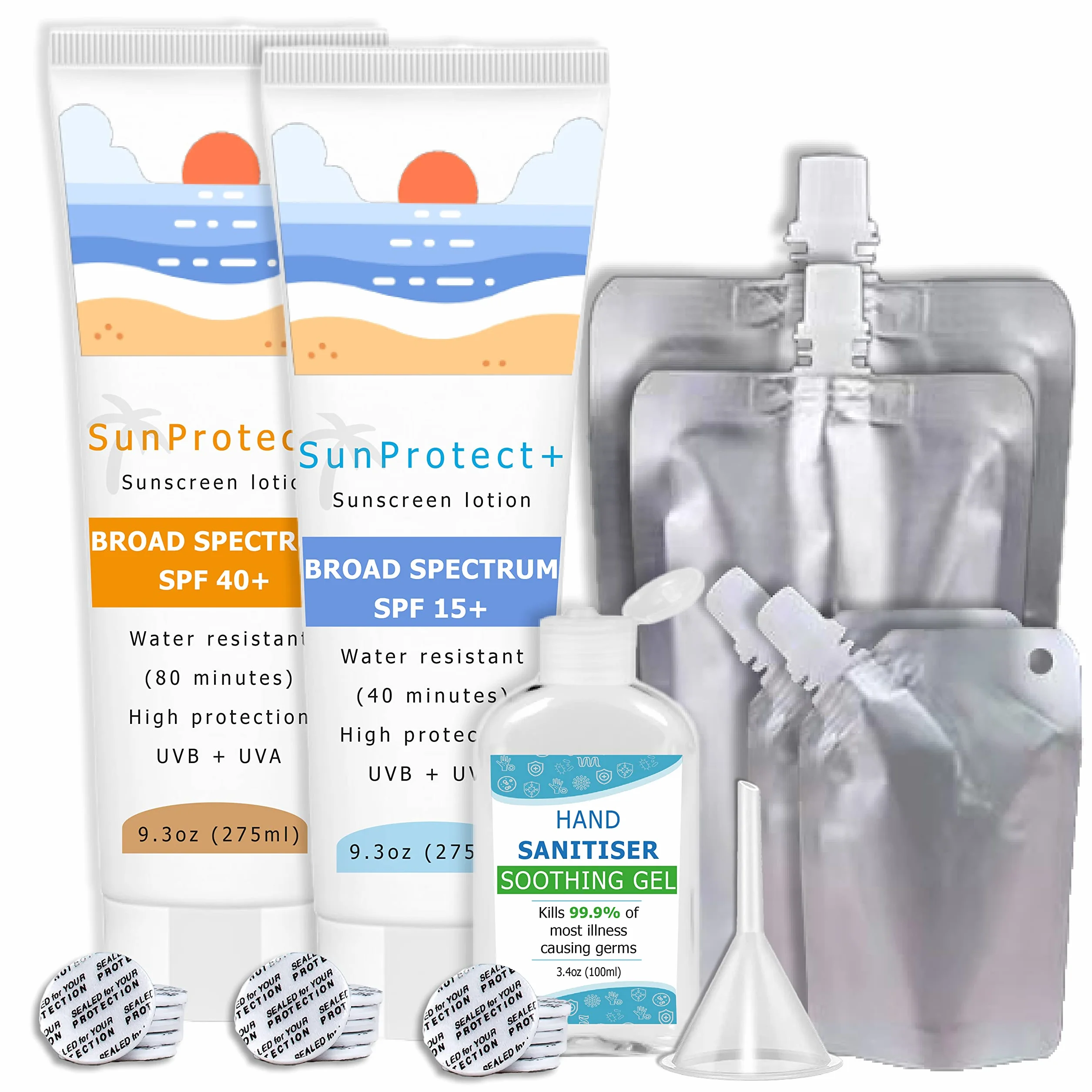 Set di 7 fiaschette segrete – crema solare + disinfettante per le mani + sacchetti – 1330 ml – sacchetti per bevande per festival – Sneak Alcohol Anywhere – Marchio con sede nel Regno Unito