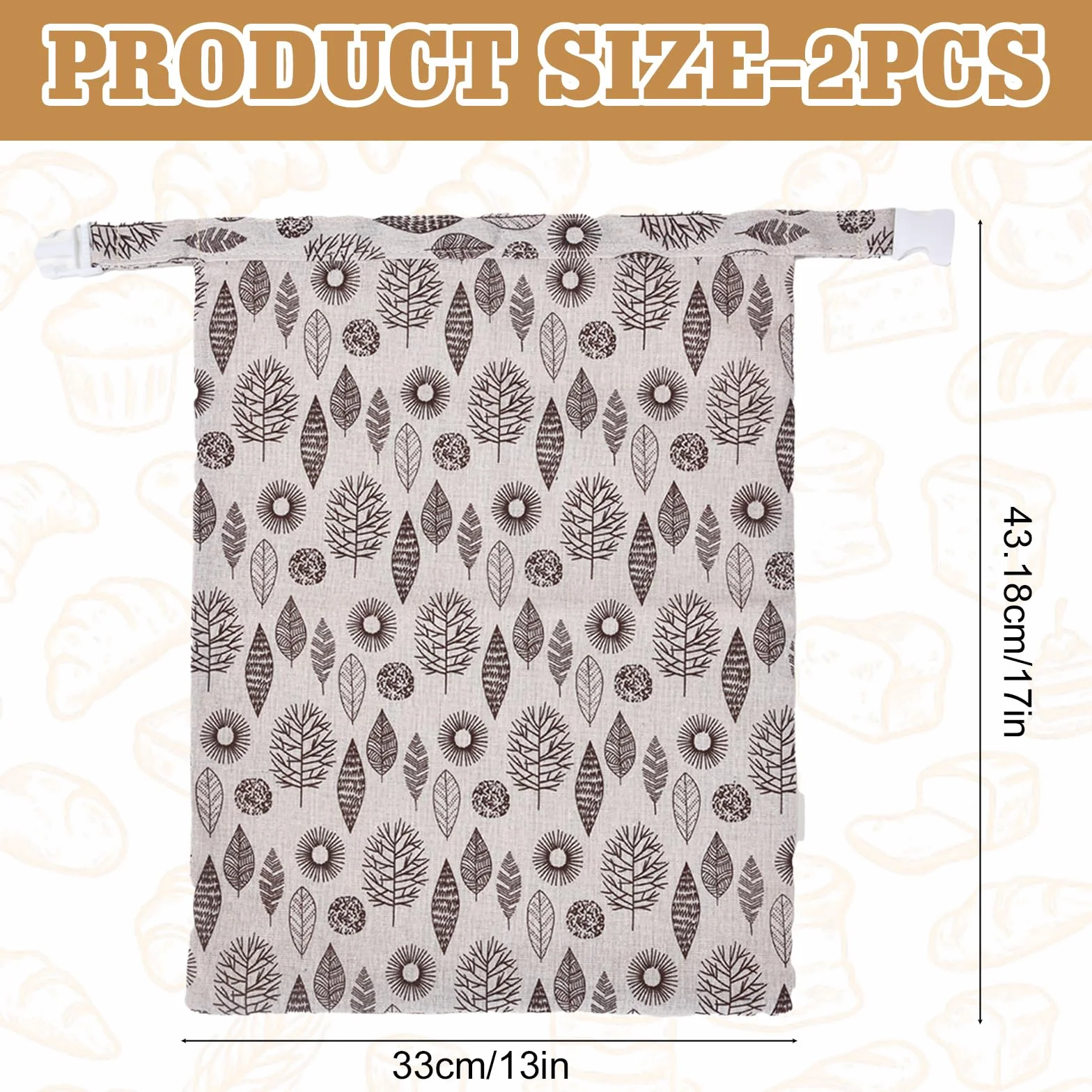 2 sacchetti di cera d'api per pane, 43 cm x 33 cm, in lino, riutilizzabili, in cotone con cera d'api e lino, per pane e prodotti da forno fatti in casa