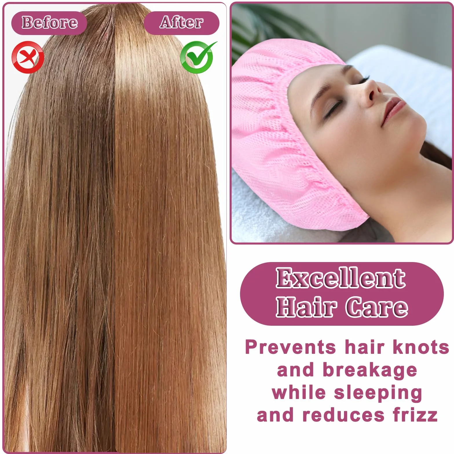 TIESOME Rete per capelli per dormire 4 pezzi Bonnet Sleep Cap regolabile per donne