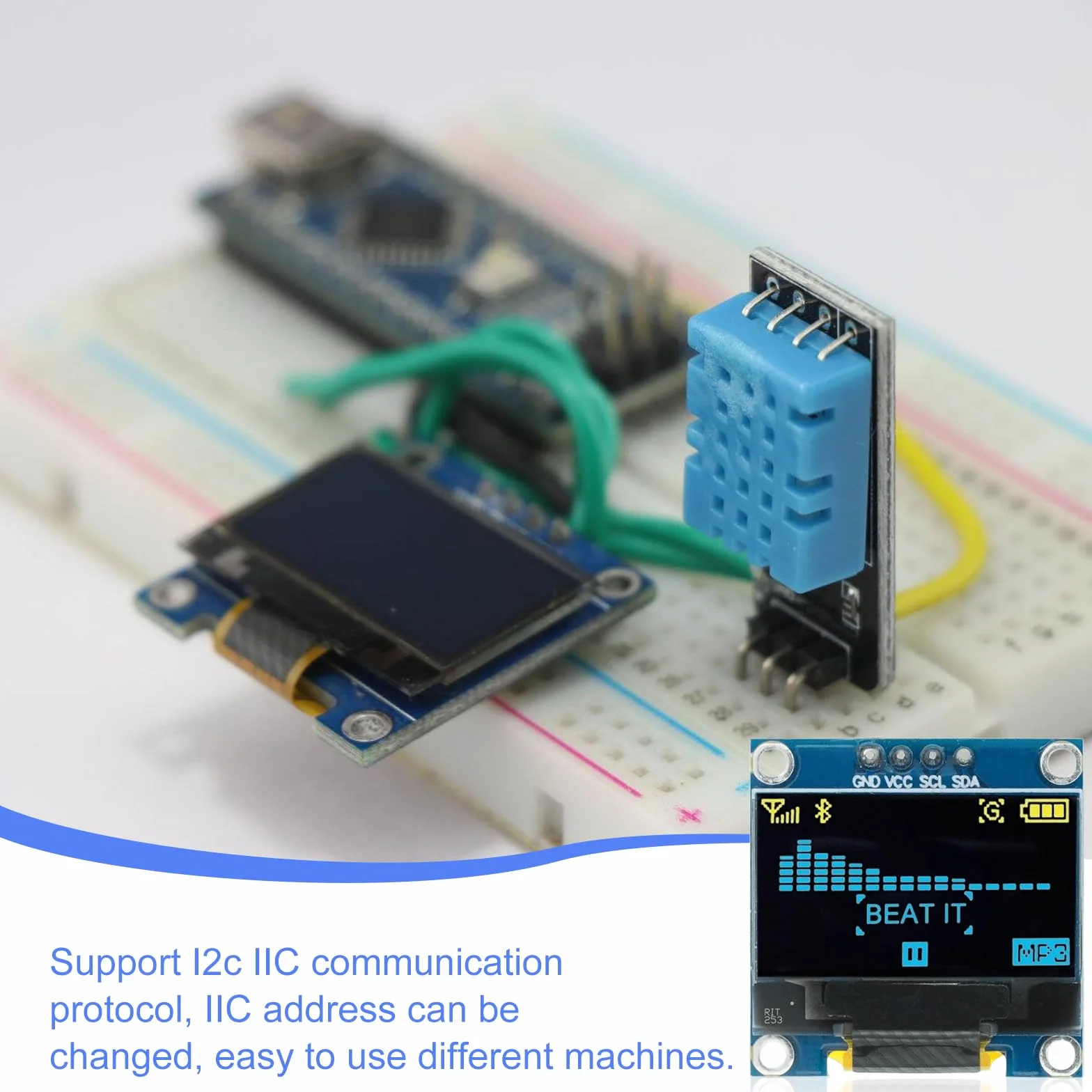 Display OLED, 5 pezzi, 0,96 pollici, 128 x 64 pixel, OLED Display Screen Driver, Display Serial Autoilluminante, OLED Schermo IIC Modulo di visualizzazione (giallo e blu)